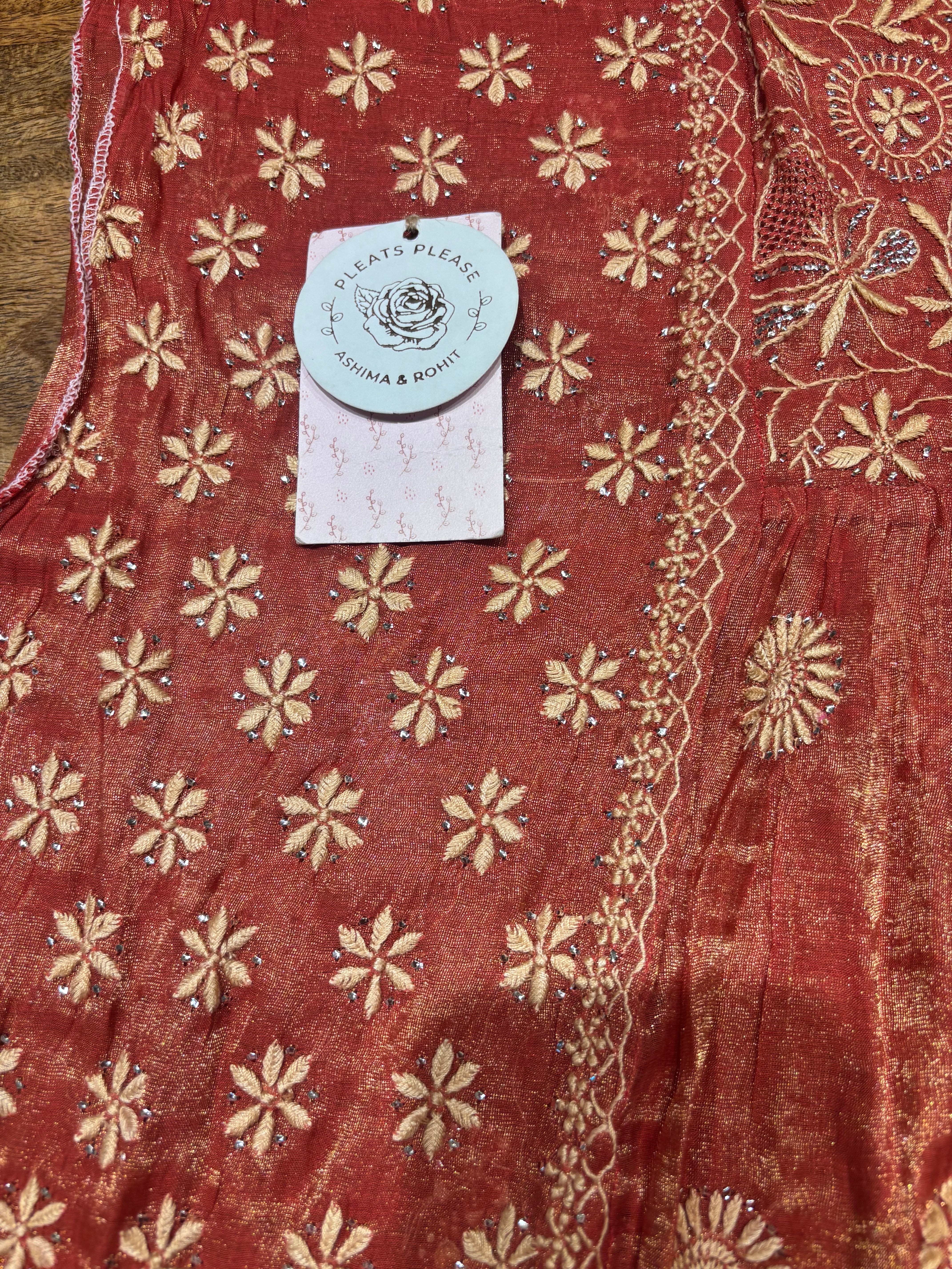 Burnt Orange Pure & Premium Tissue Angrakha Kurta & Dupatta Set