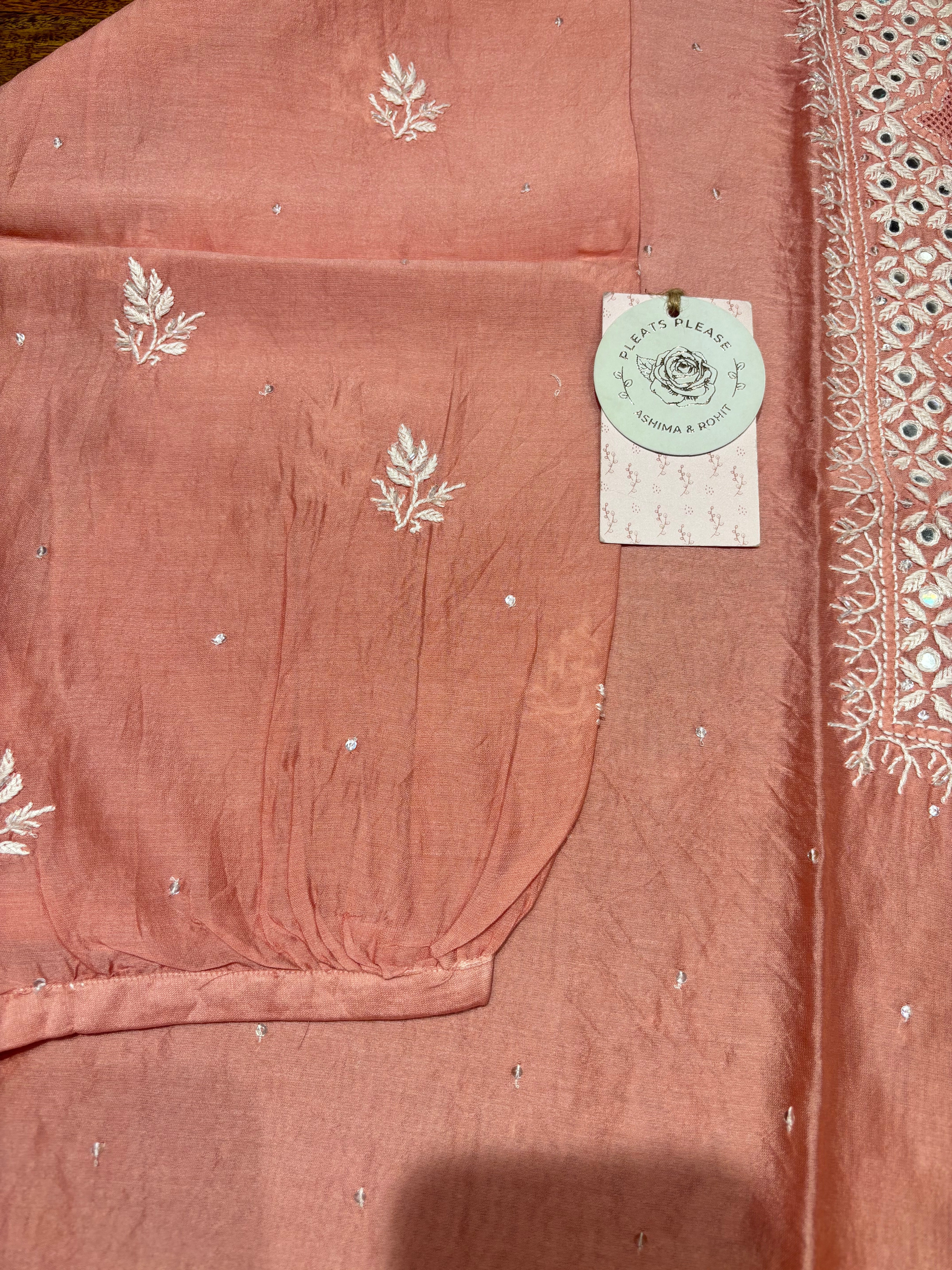 Pink Chanderi Silk Chikankari Co-ord Set