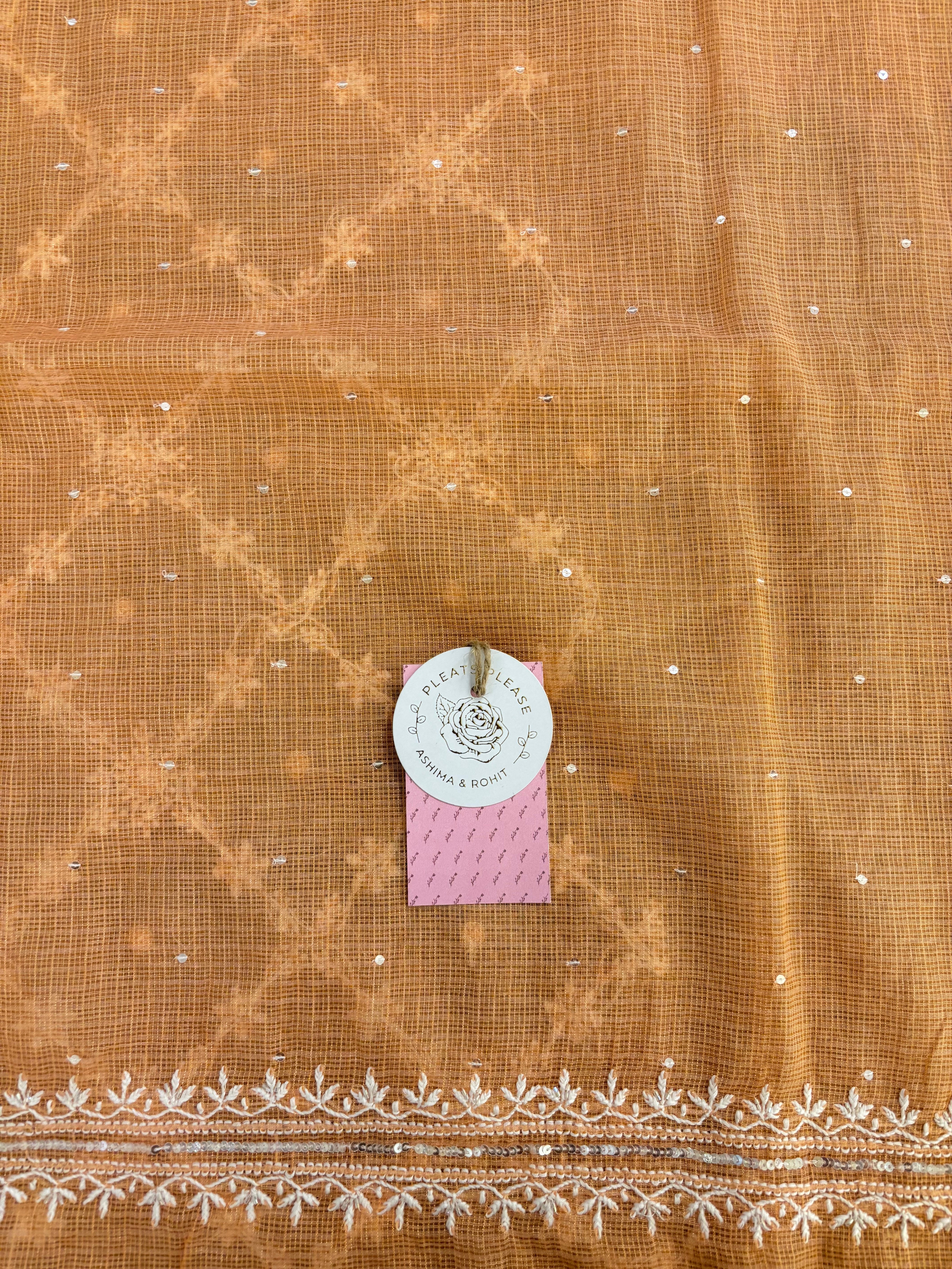 Peach Kota Doria Chikankari Kurta & Dupatta