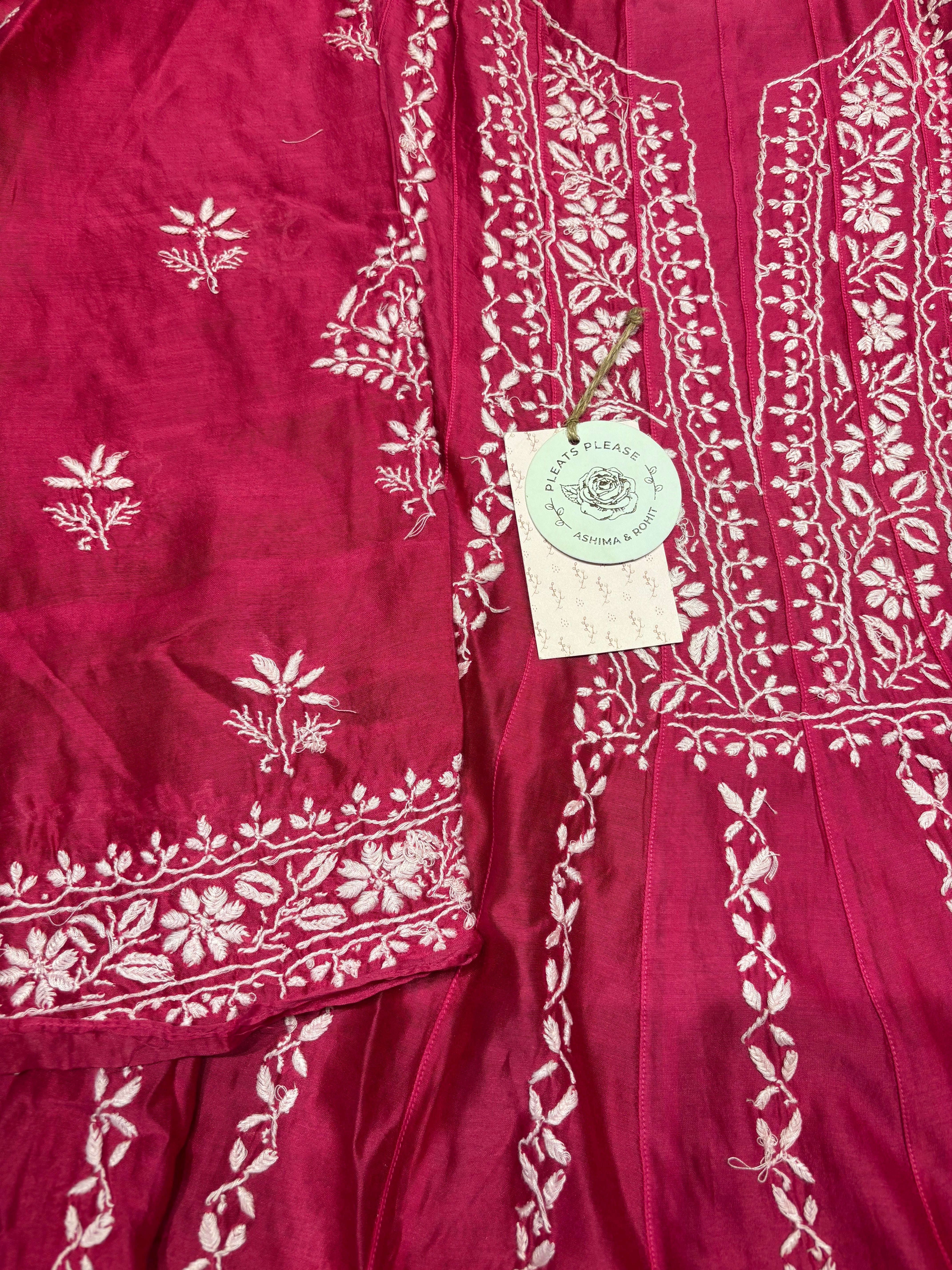 Fuchsia Pink Chanderi Silk Chikankari Co-ord Set