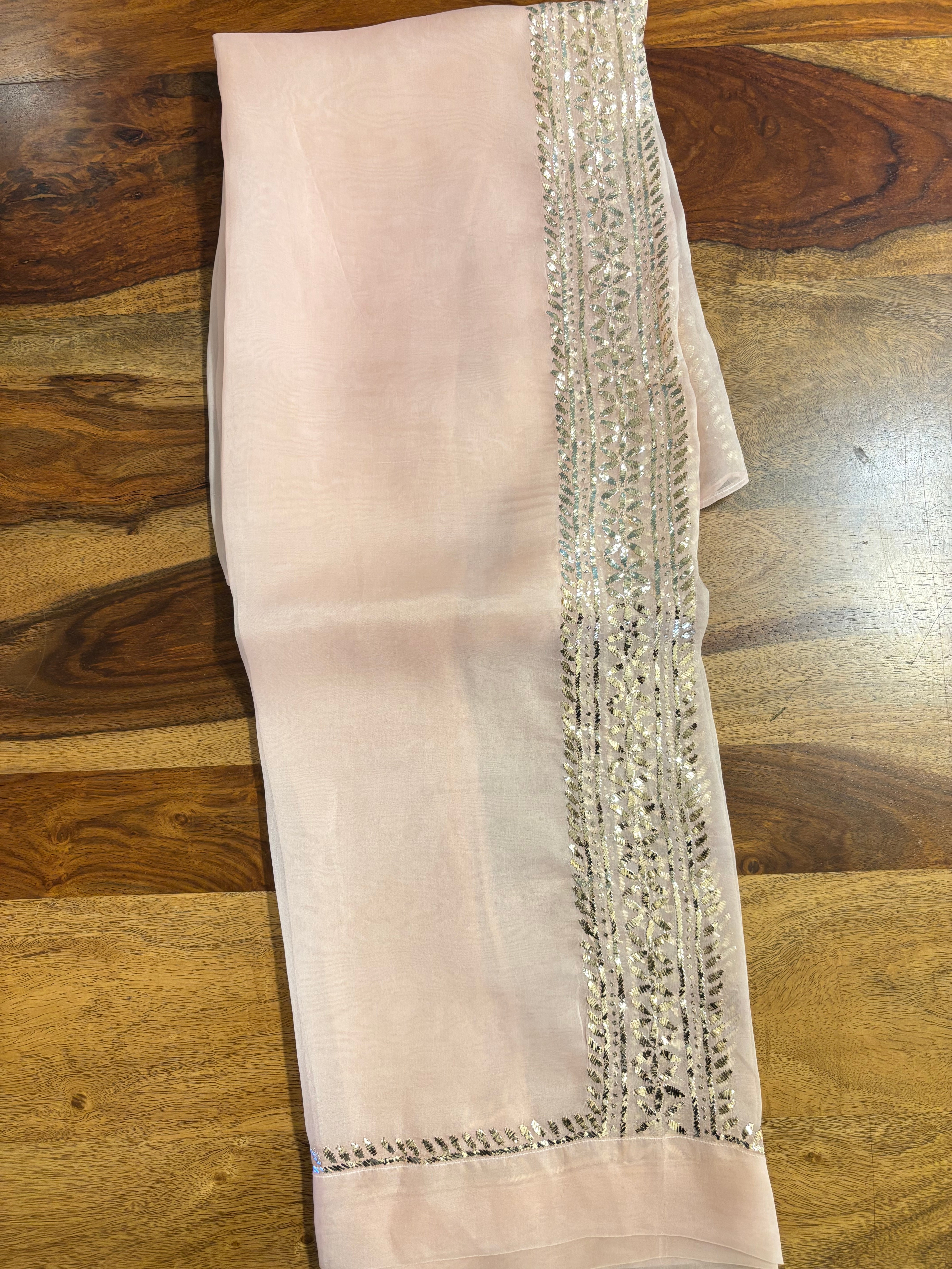 Pastel Pink Pure Organza Mukaish Co-Ord Set - Pleats PleaseChikankari