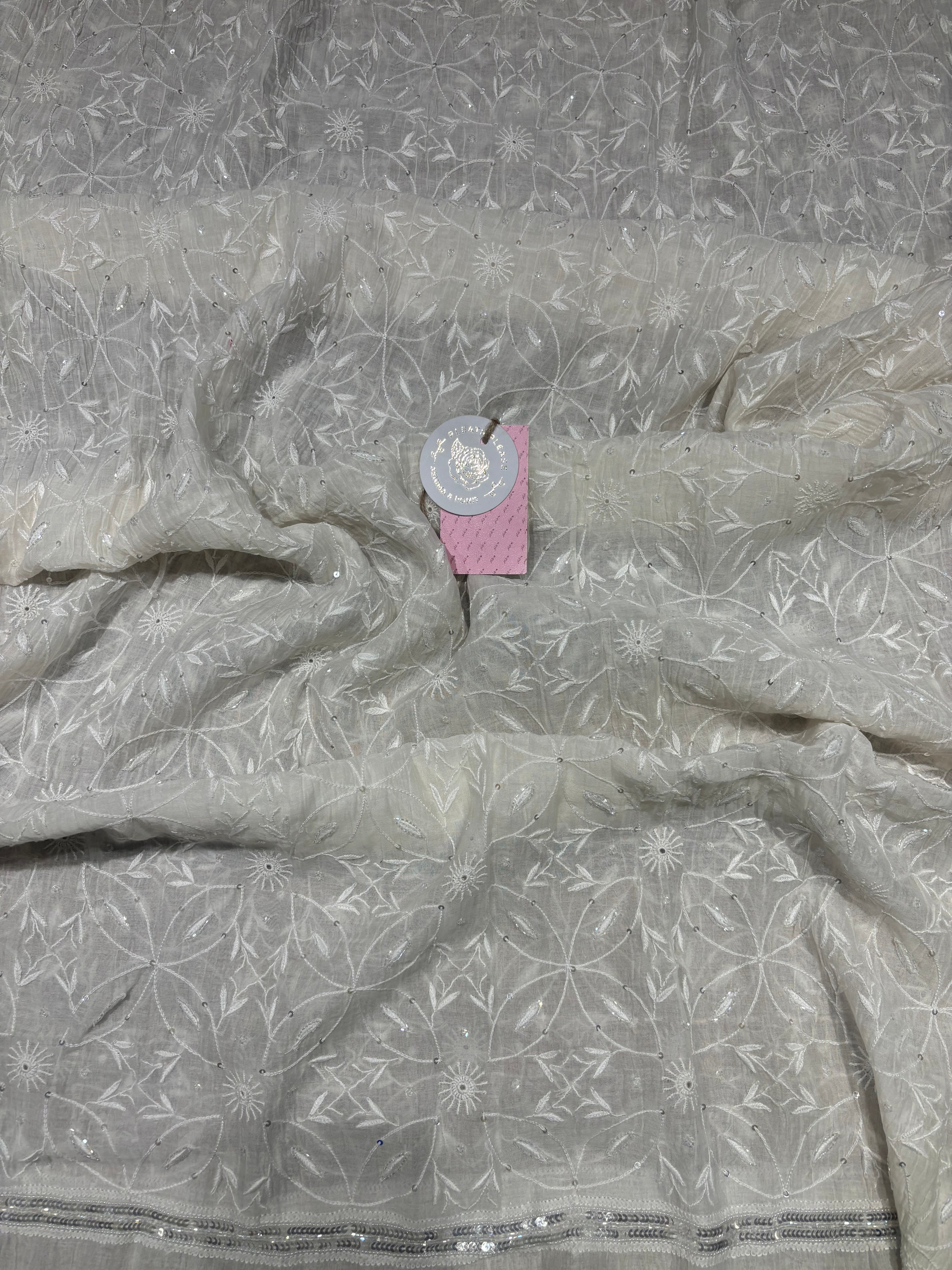 Dyeable Chanderi Mul Chikankari Kurta & Dupatta Set