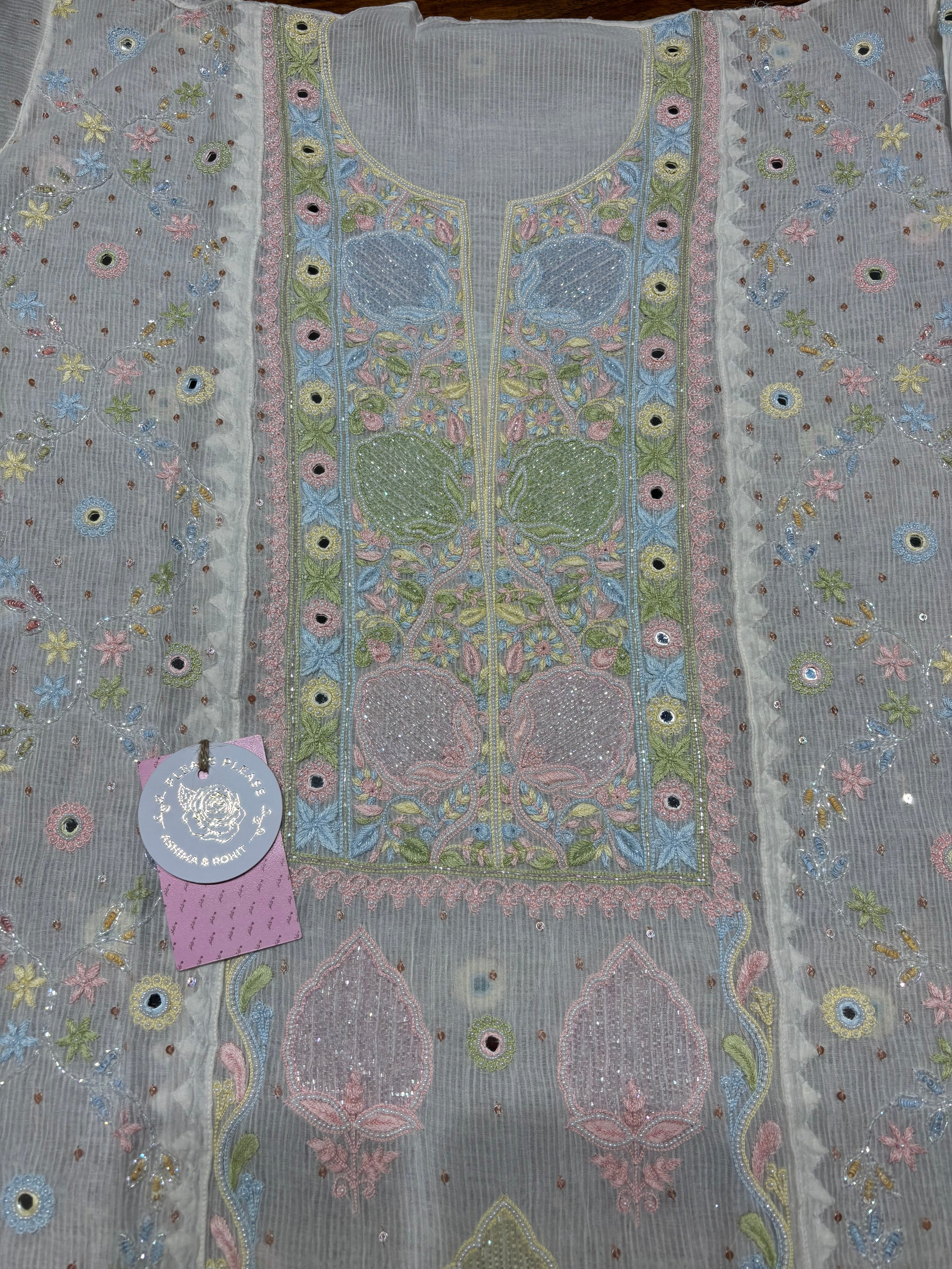 Dyeable Chanderi Maheshwari Multicolour Chikankari Kurta & Dupatta Set - Pleats PleaseChikankari