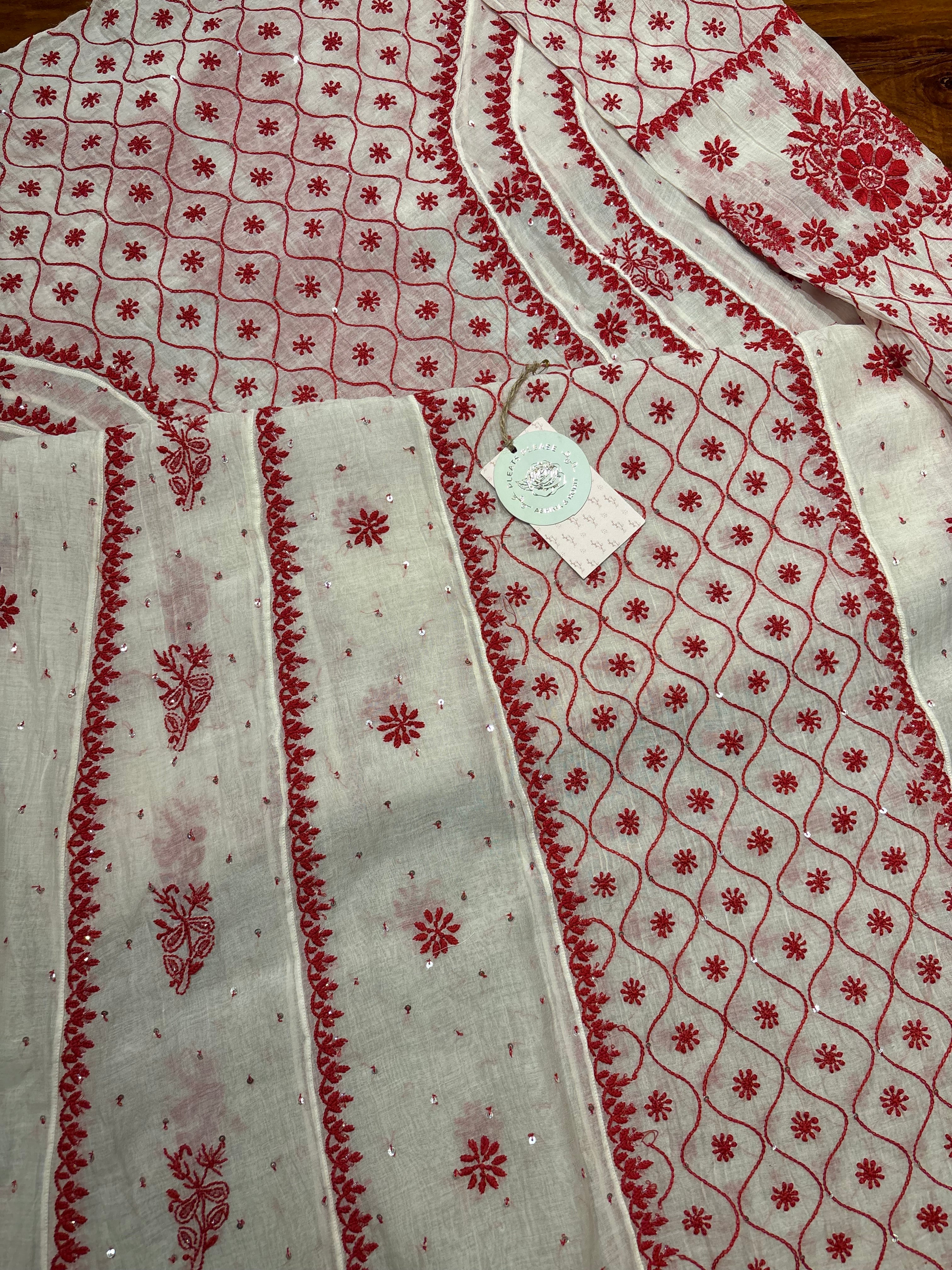 Dyeable Chanderi mul Chikankari Anarkali and Dupatta set