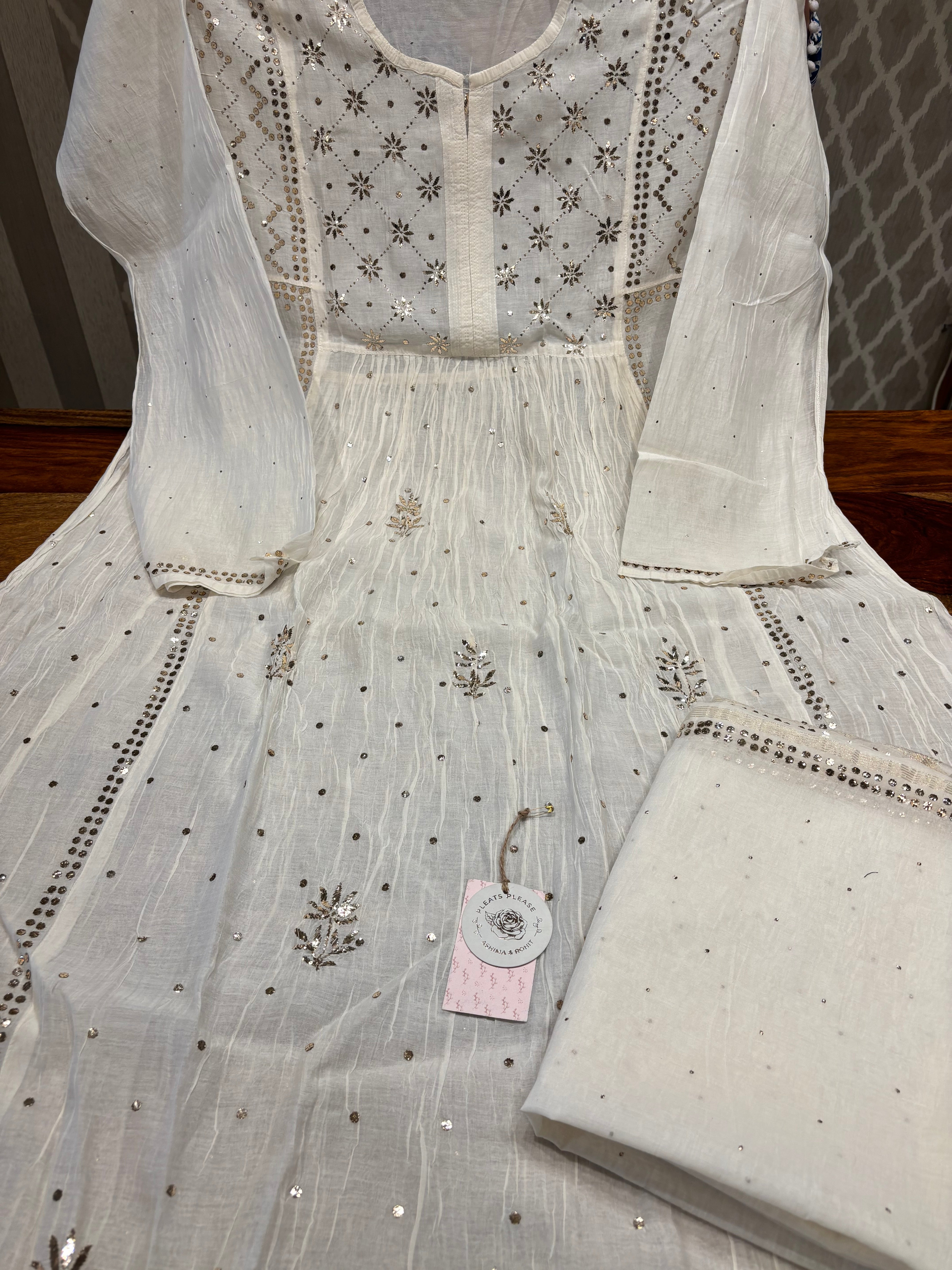 Dyeable Chanderi Mul Mukaish Aline Kurta And Dupatta Set