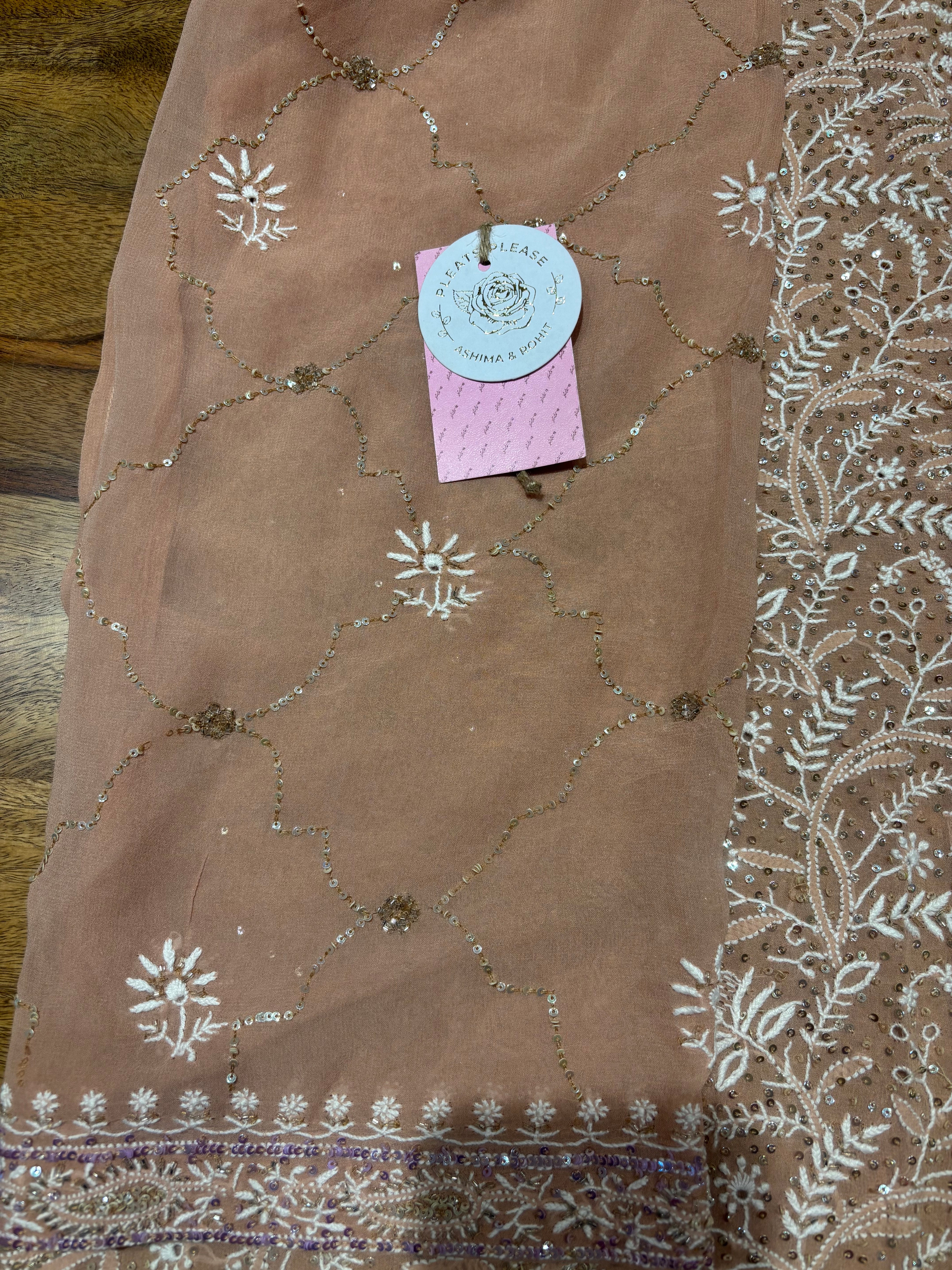 Caramel Brown Pure & Premium Georgette Chikankari Kurta & Dupatta Set