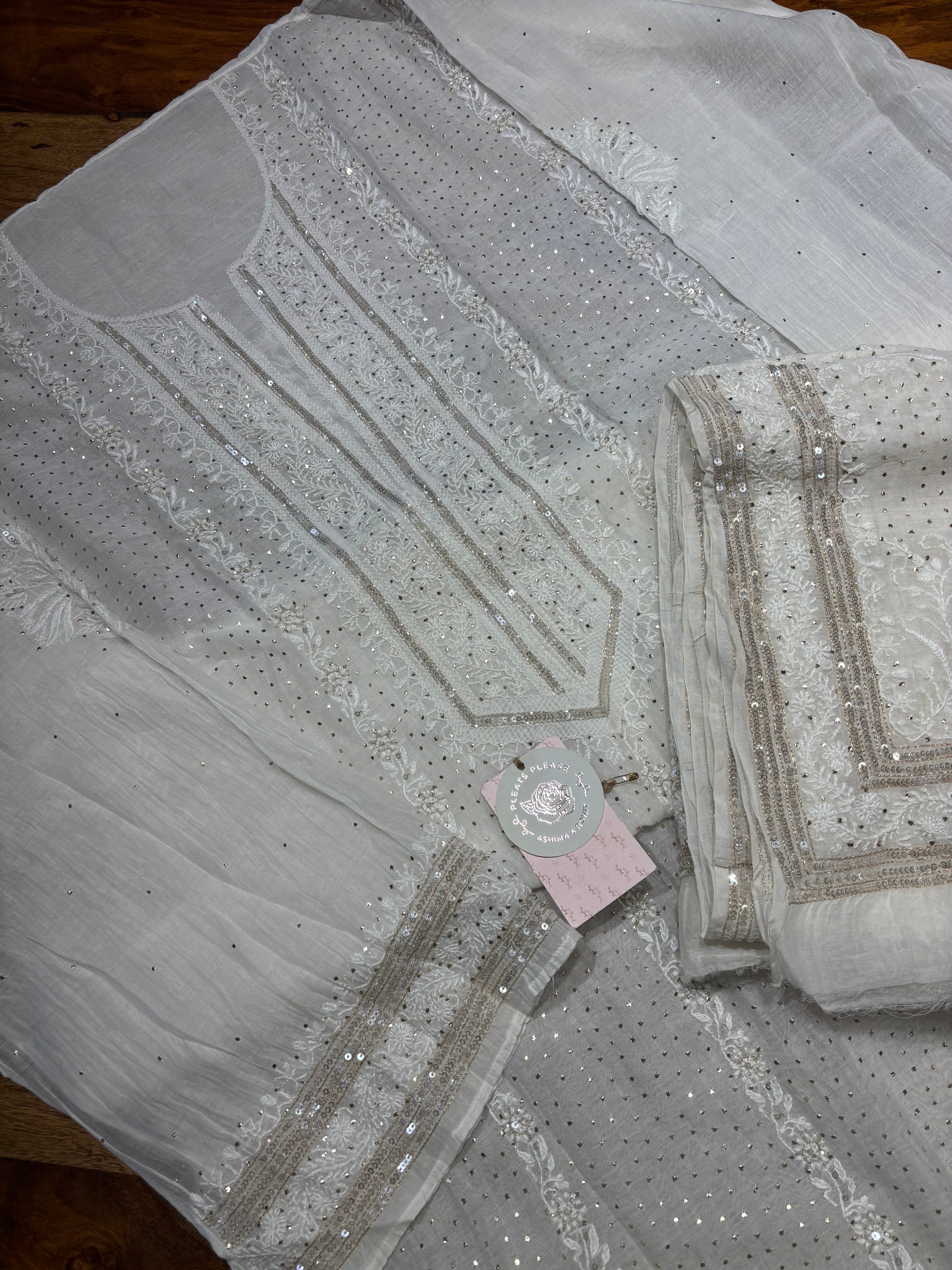 Dyeable Chanderi Mul Chikankari And Mukaish Kurta And Dupatta Set