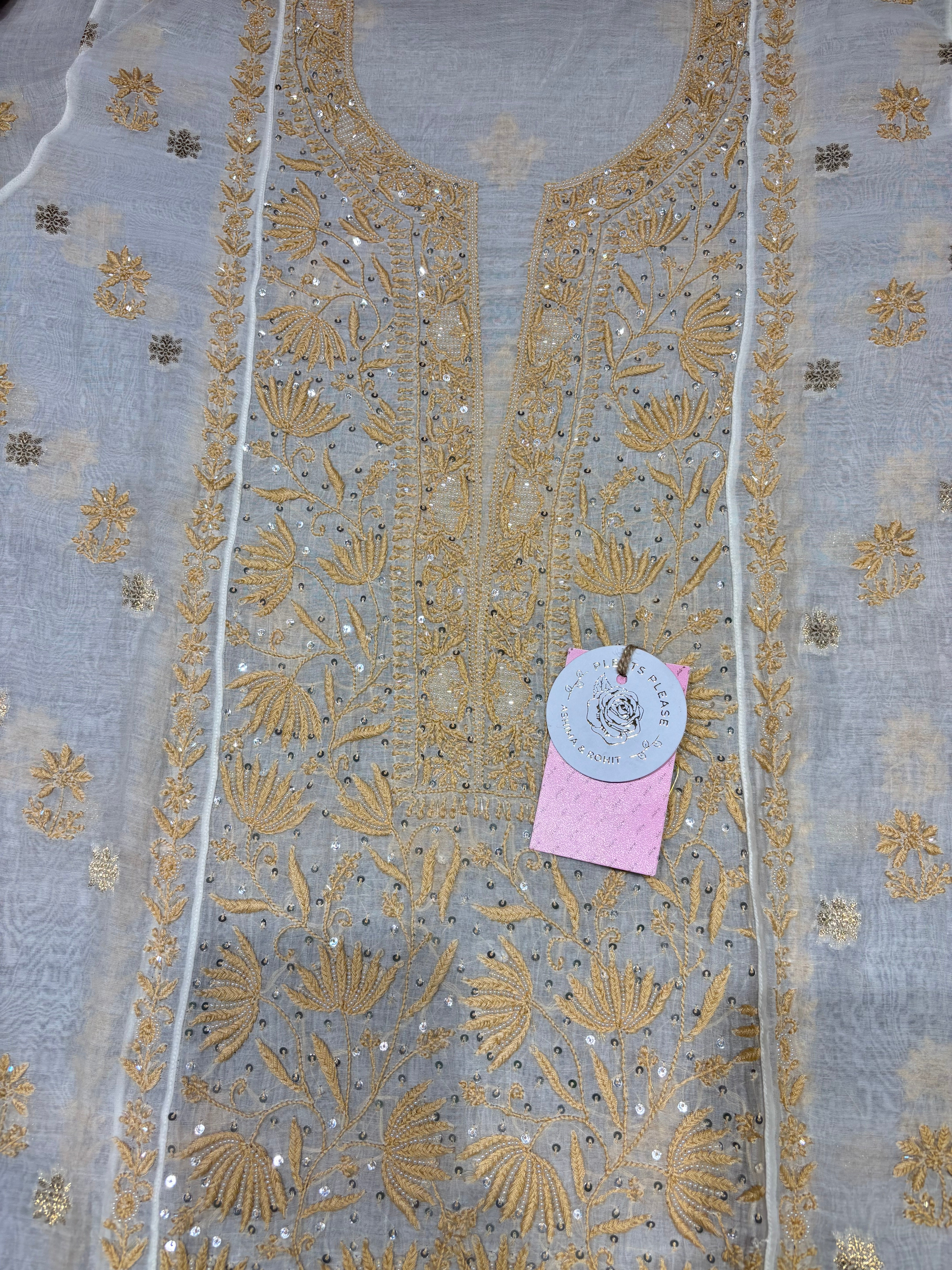 Dyeable Chanderi Mul Chikankari Kurta & Dupatta Set