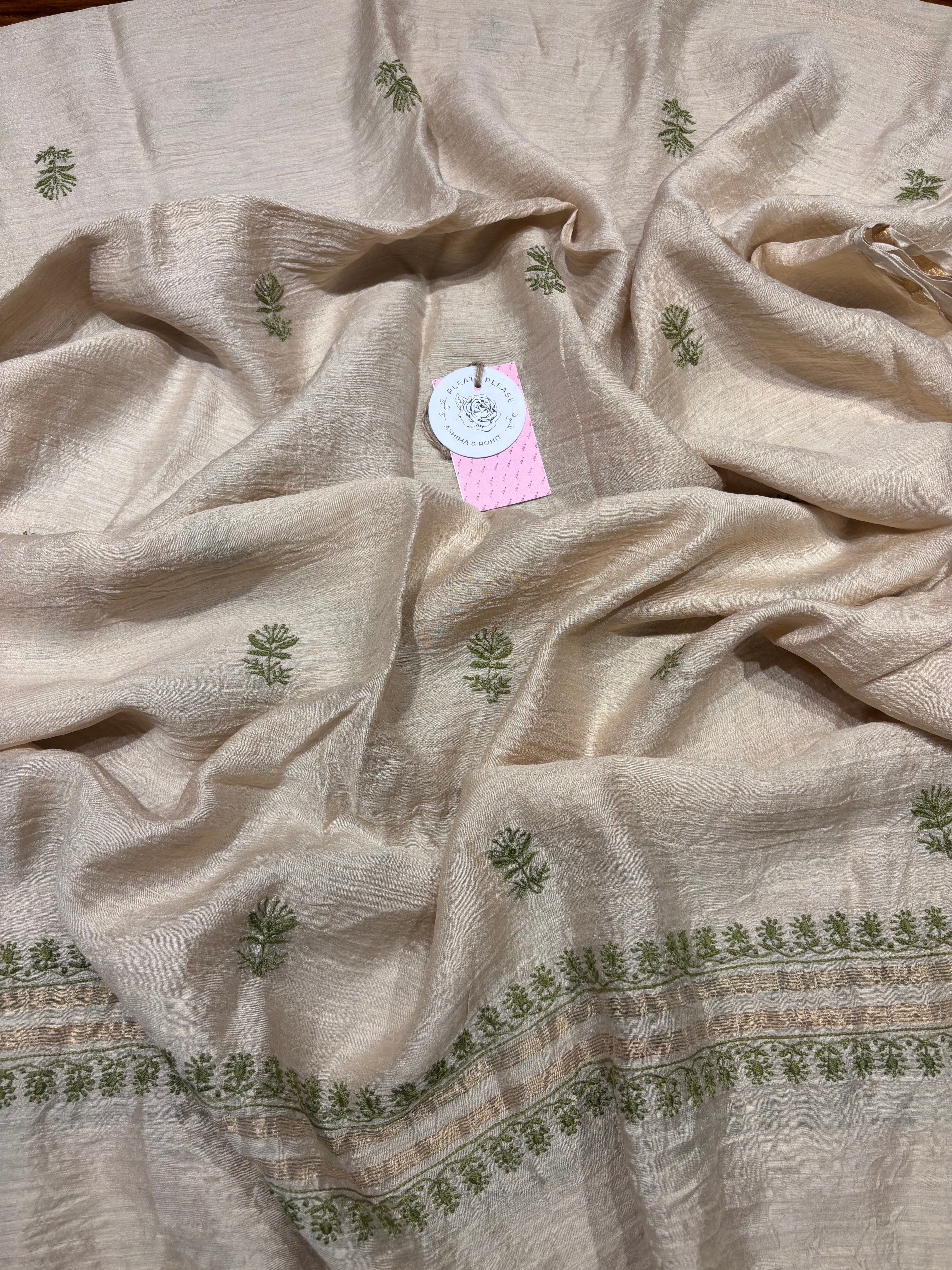Dyeable Monga Silk Chikankari Kurta and Dupatta Fabric
