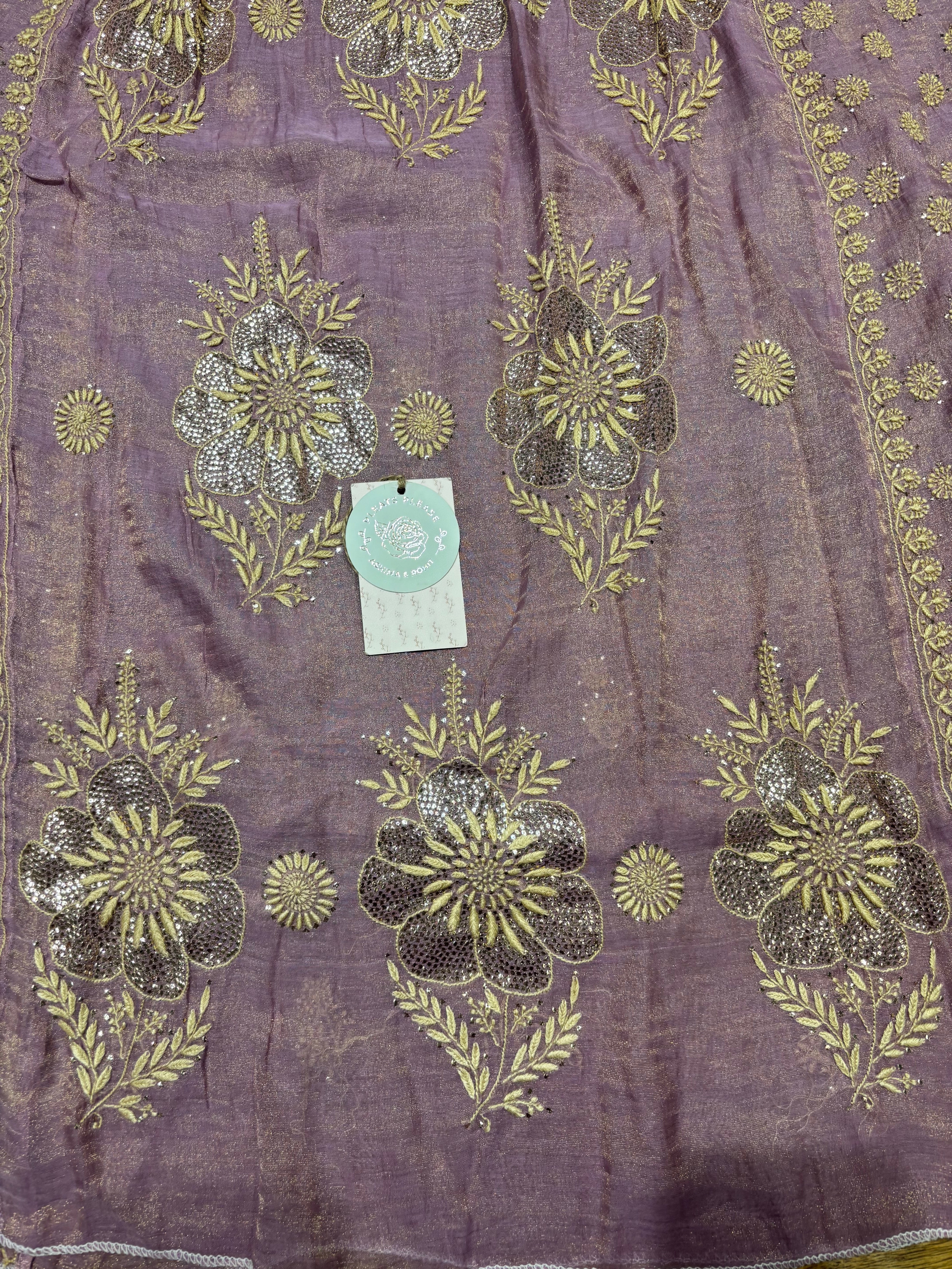 Lilac pure and premium Tissue Chikankari Angrakha Kurta and Dupatta Set