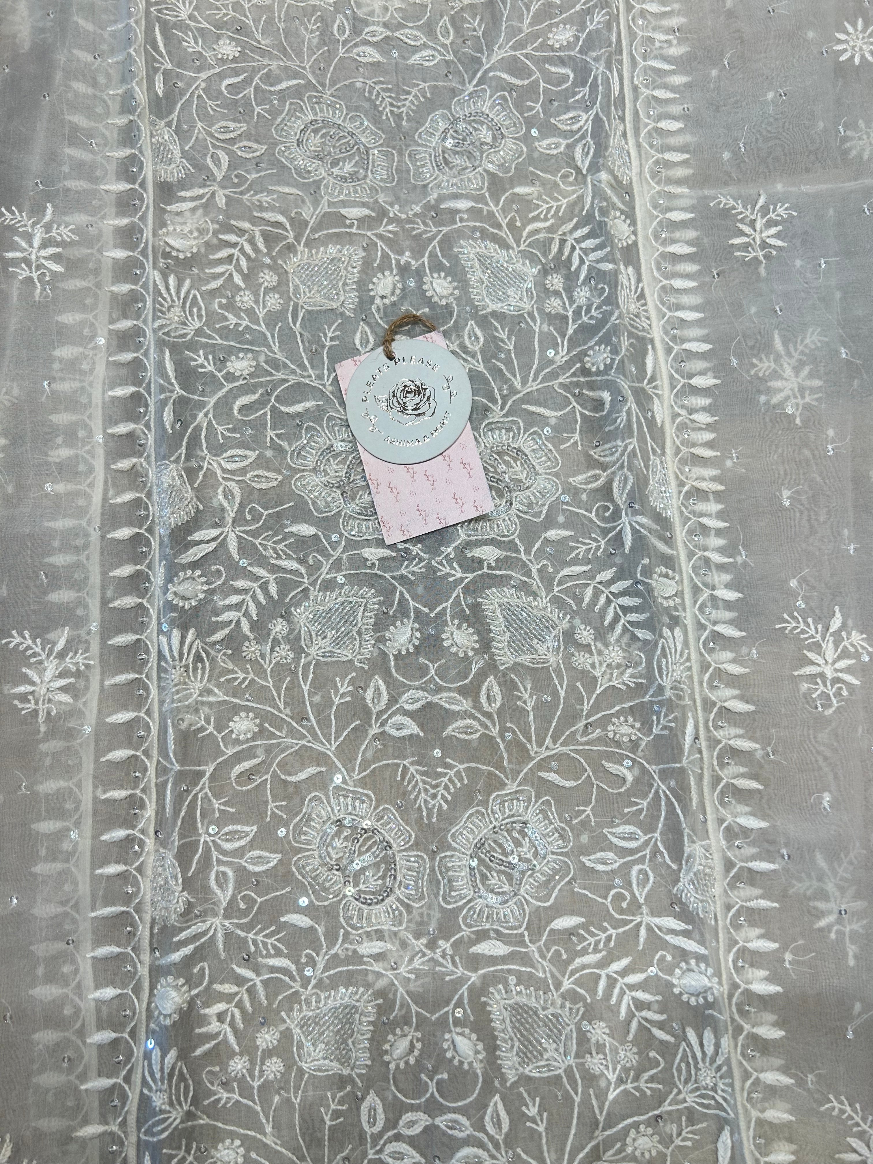 Dyeable Chikankari Organza Kurta & Dupatta Set