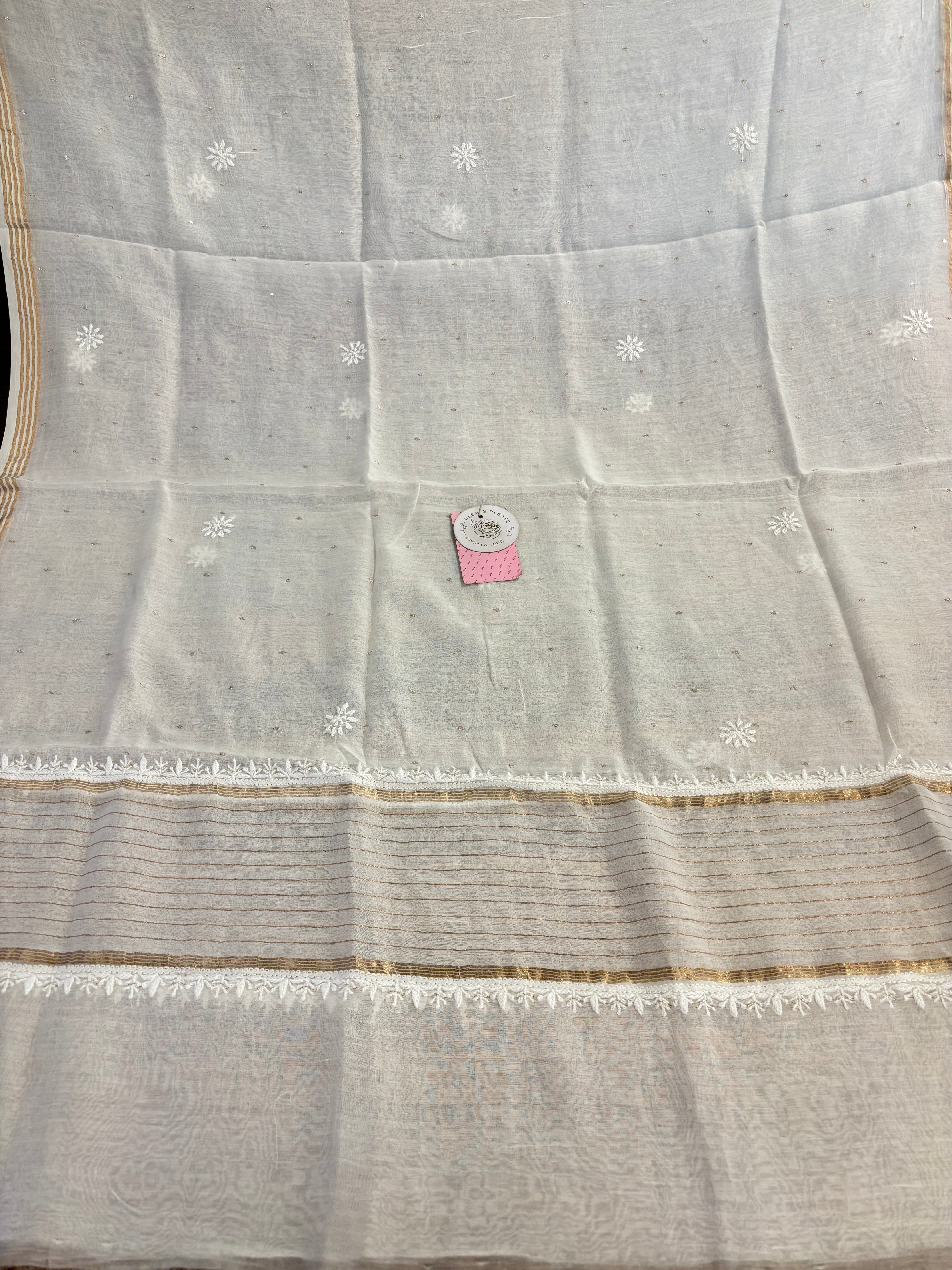 Dyeable Pure Chanderi Mul Chikankari Kurta & Dupatta