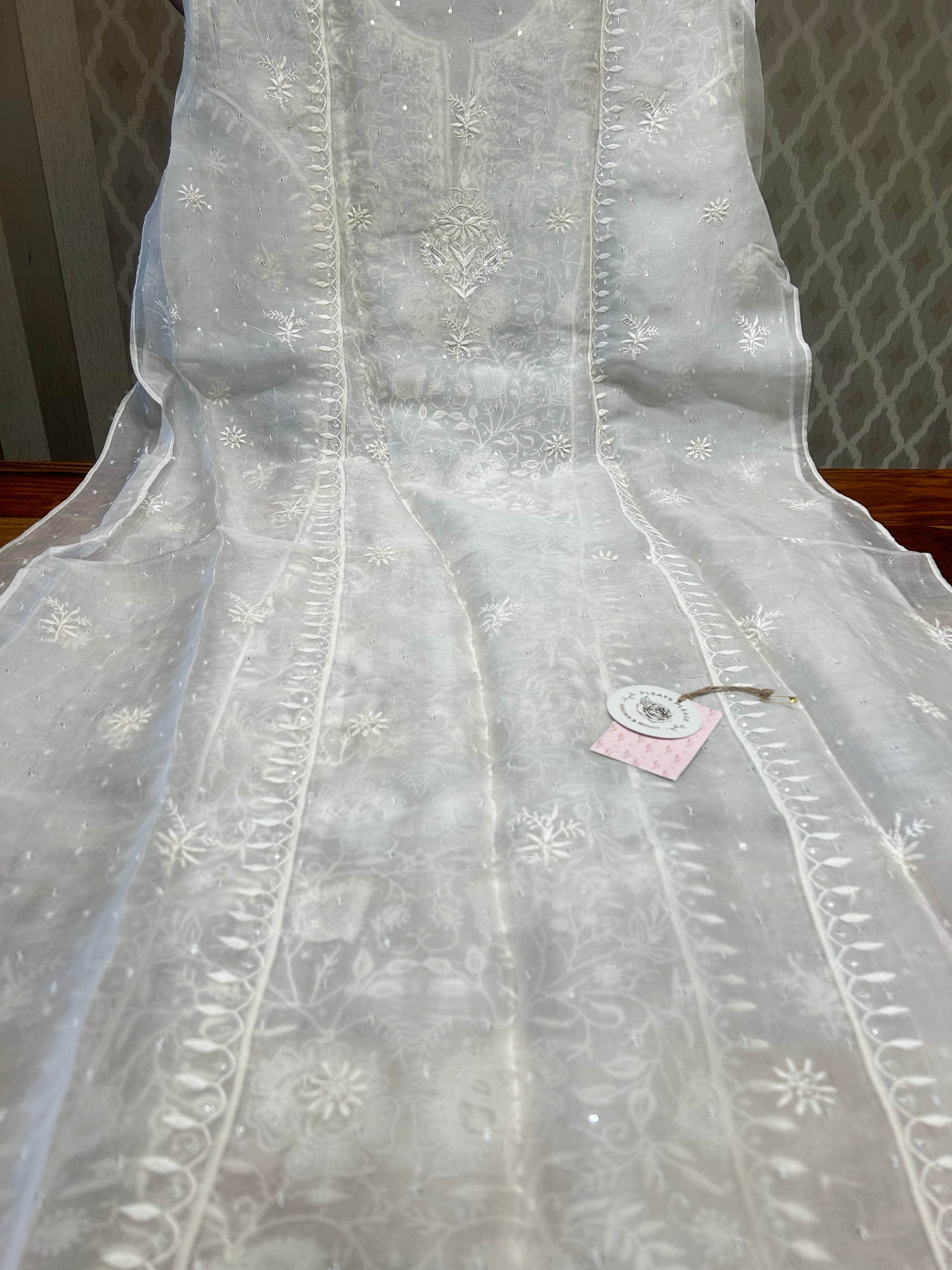 Dyeable Chikankari Organza Kurta & Dupatta Set
