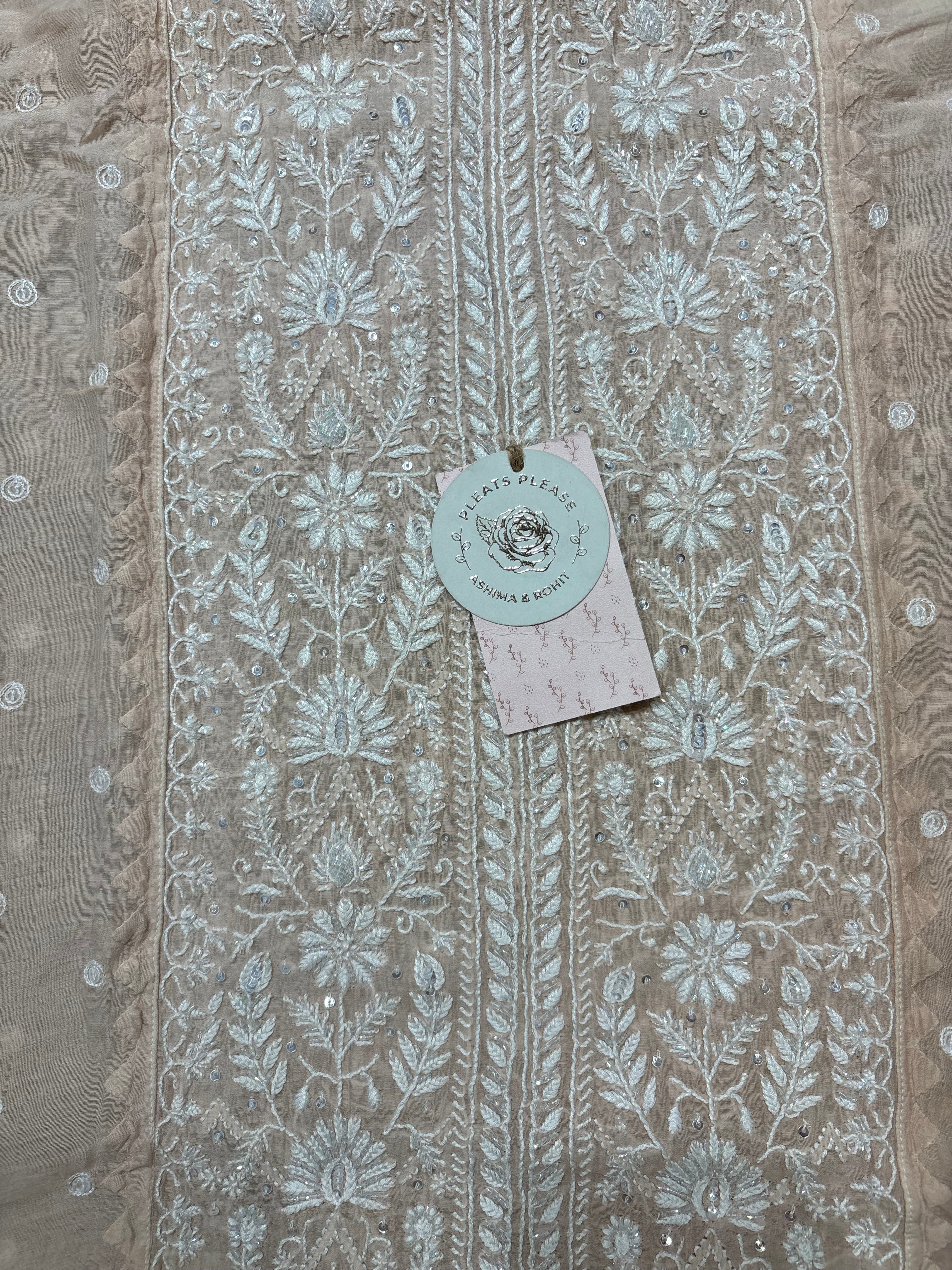 Peach Chanderi Mul Chikankari Kurta and Dupatta