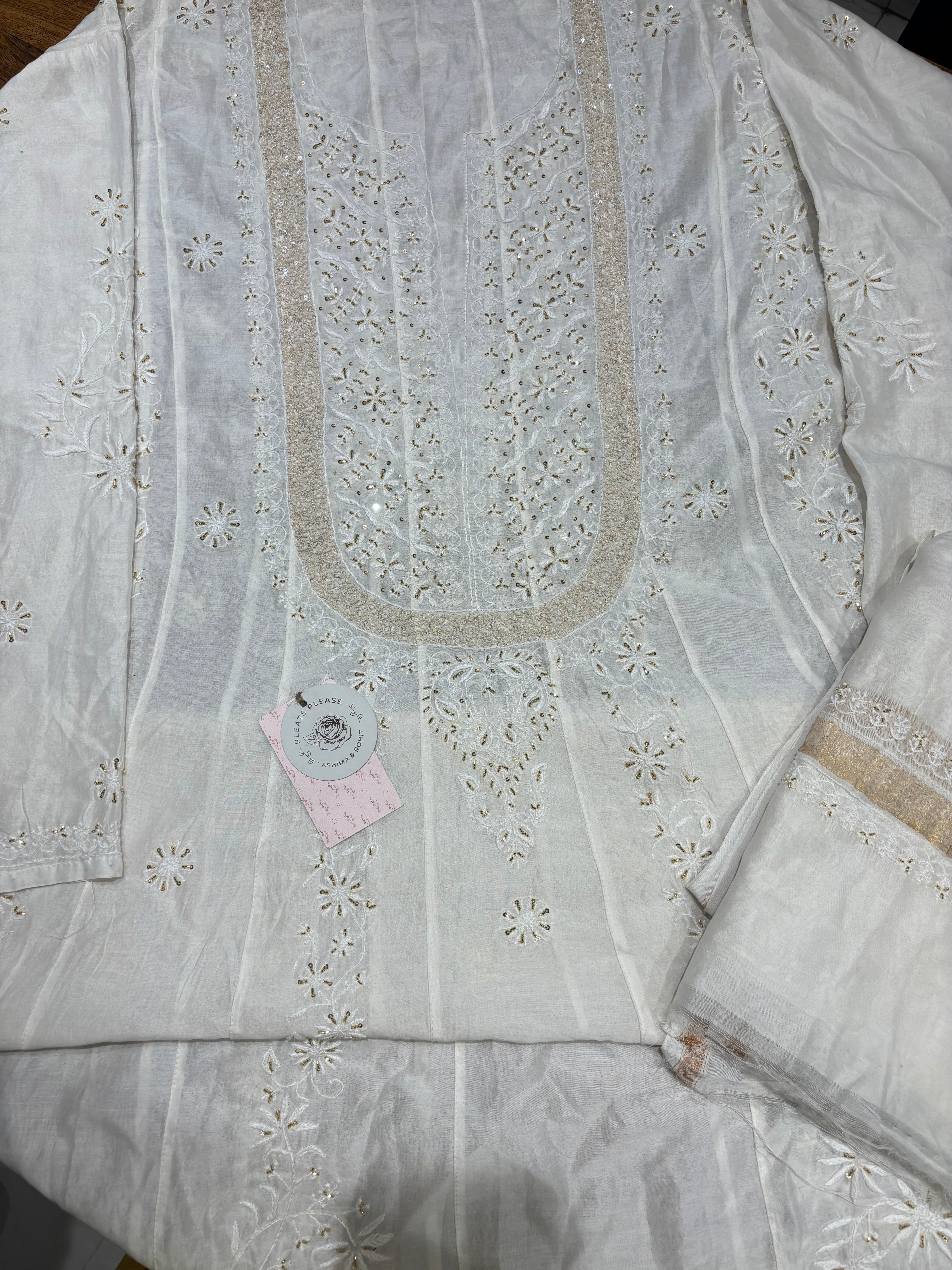 Dyeable Chanderi Silk Chikankari Anarkali & Dupatta Set
