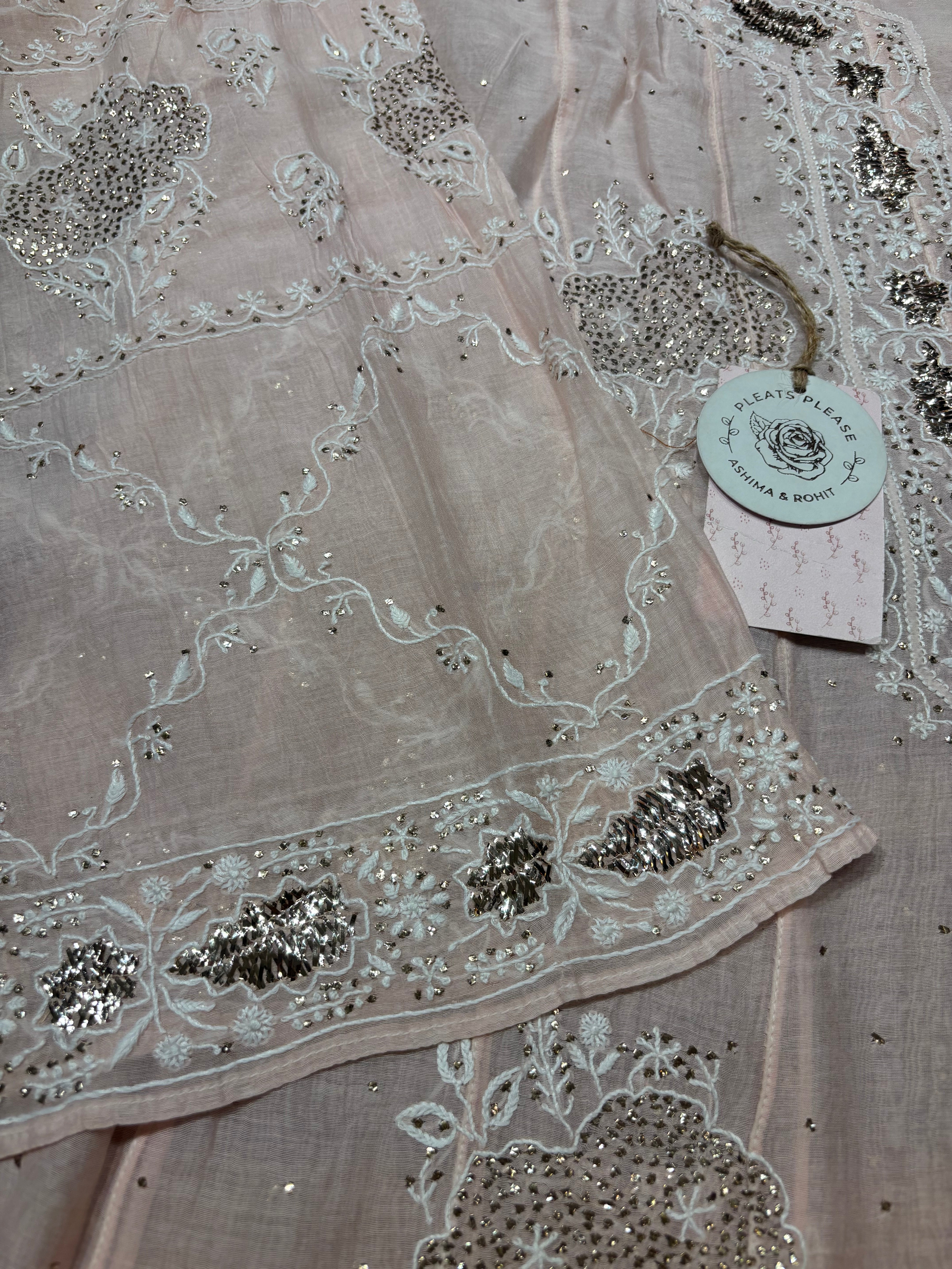 Pink Ombre Chanderi Mul Chikankari Anarkali and Dupatta set