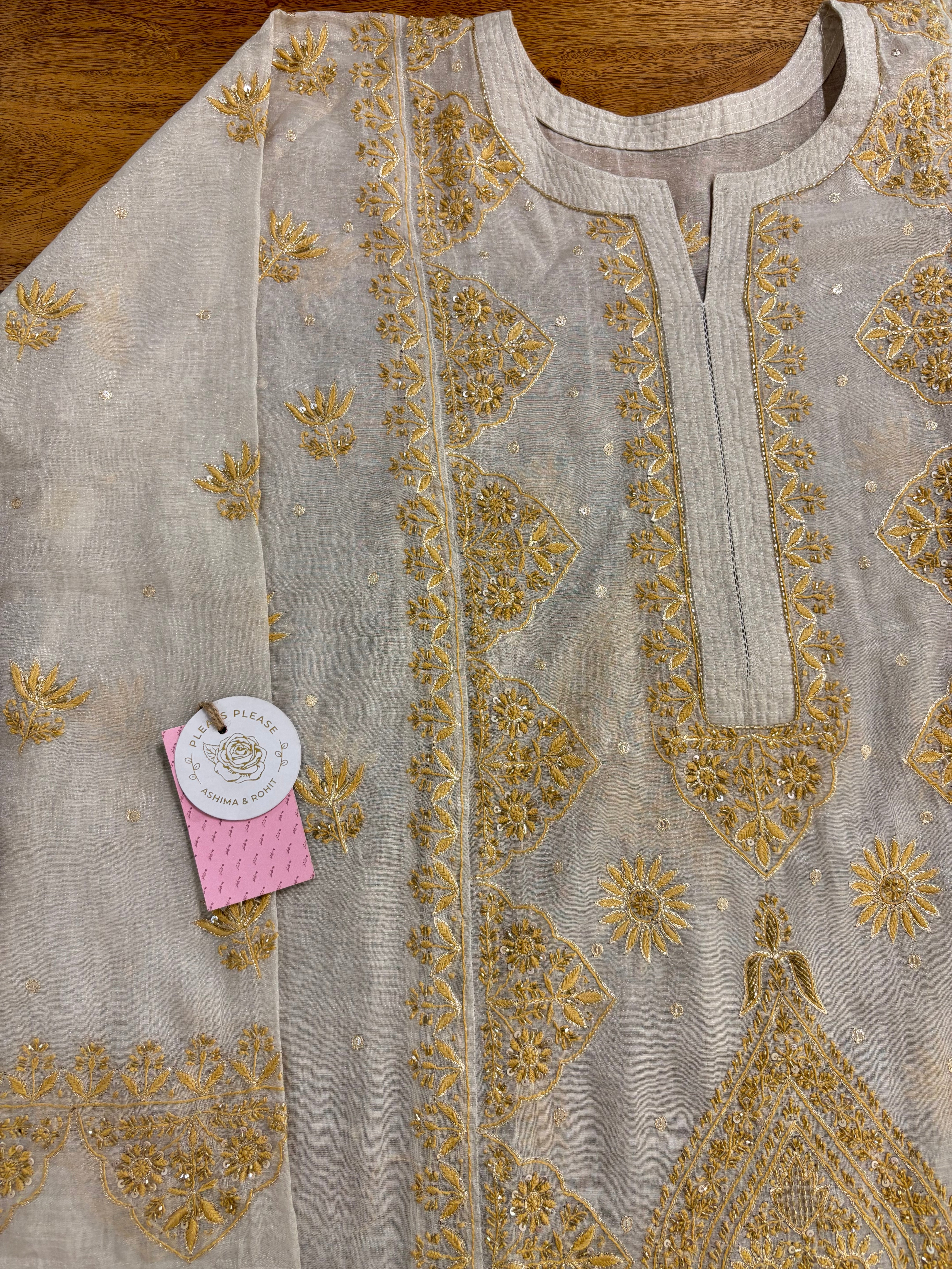 Dyeable Ivory Silver Pure & Premium Tissue Chikankari Kurta & Dupatta