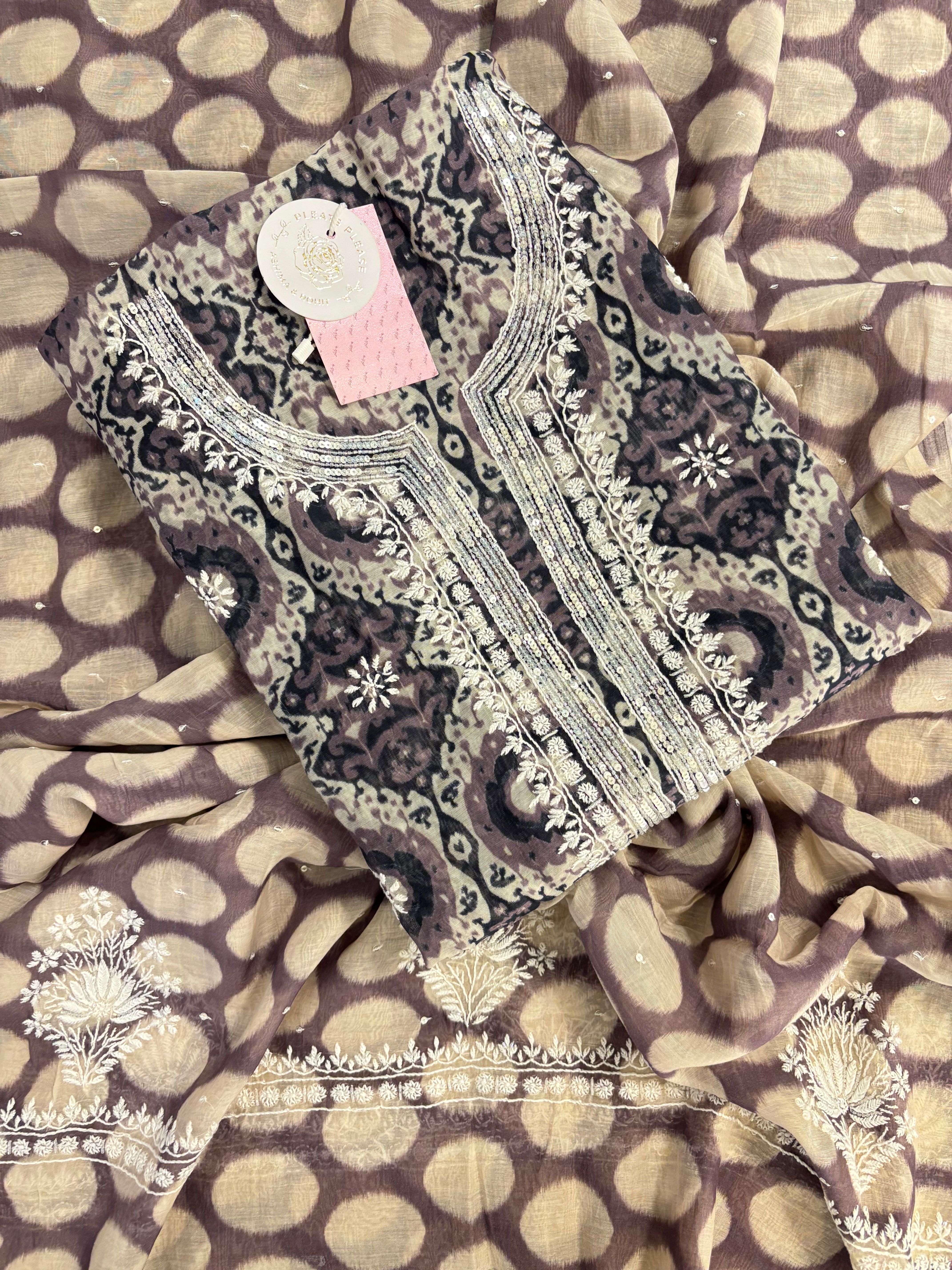 Mocha Brown Chanderi Chikankari Kurta & Dupatta