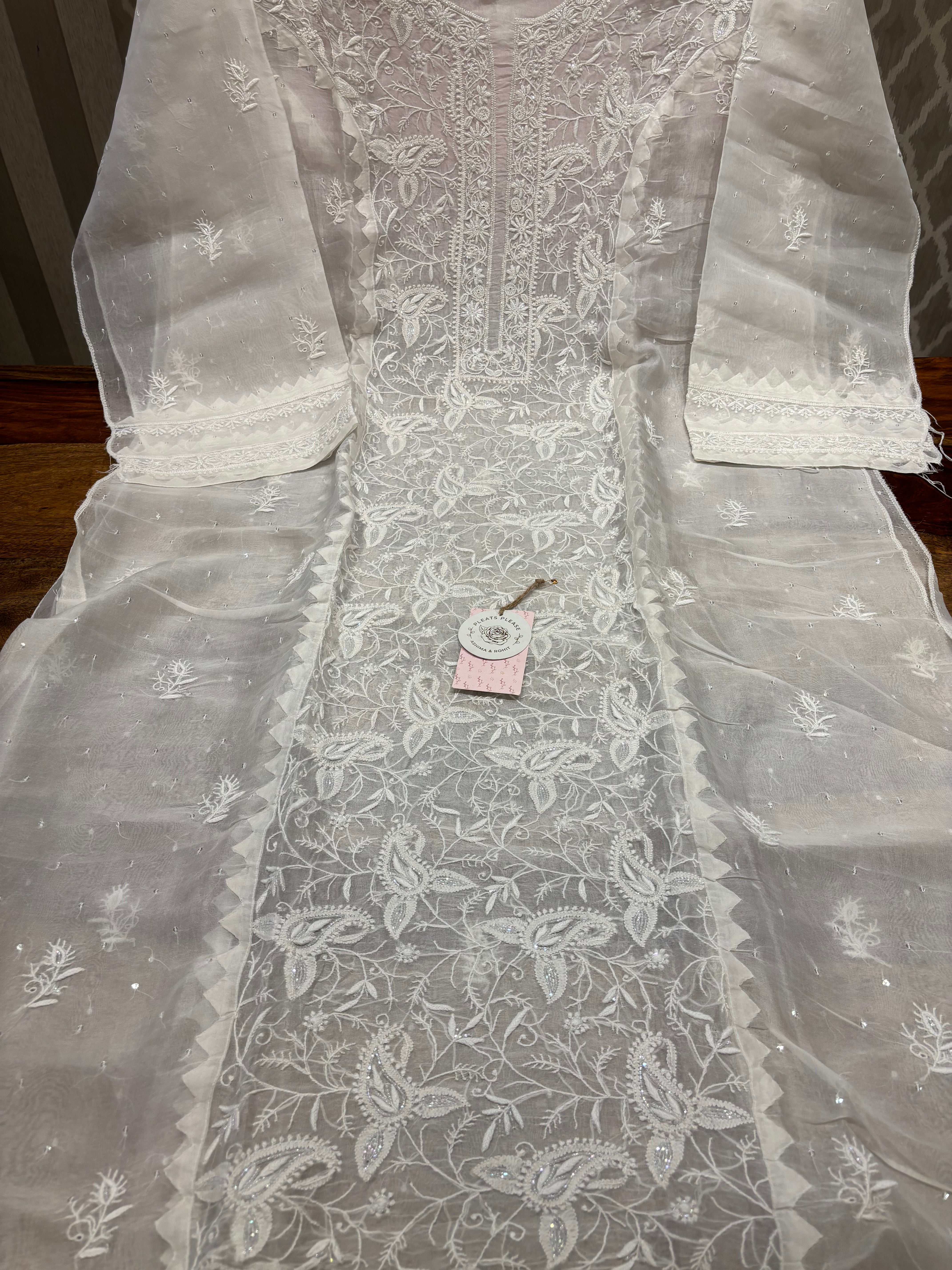 Dyeable Organza Chikankari Kurta