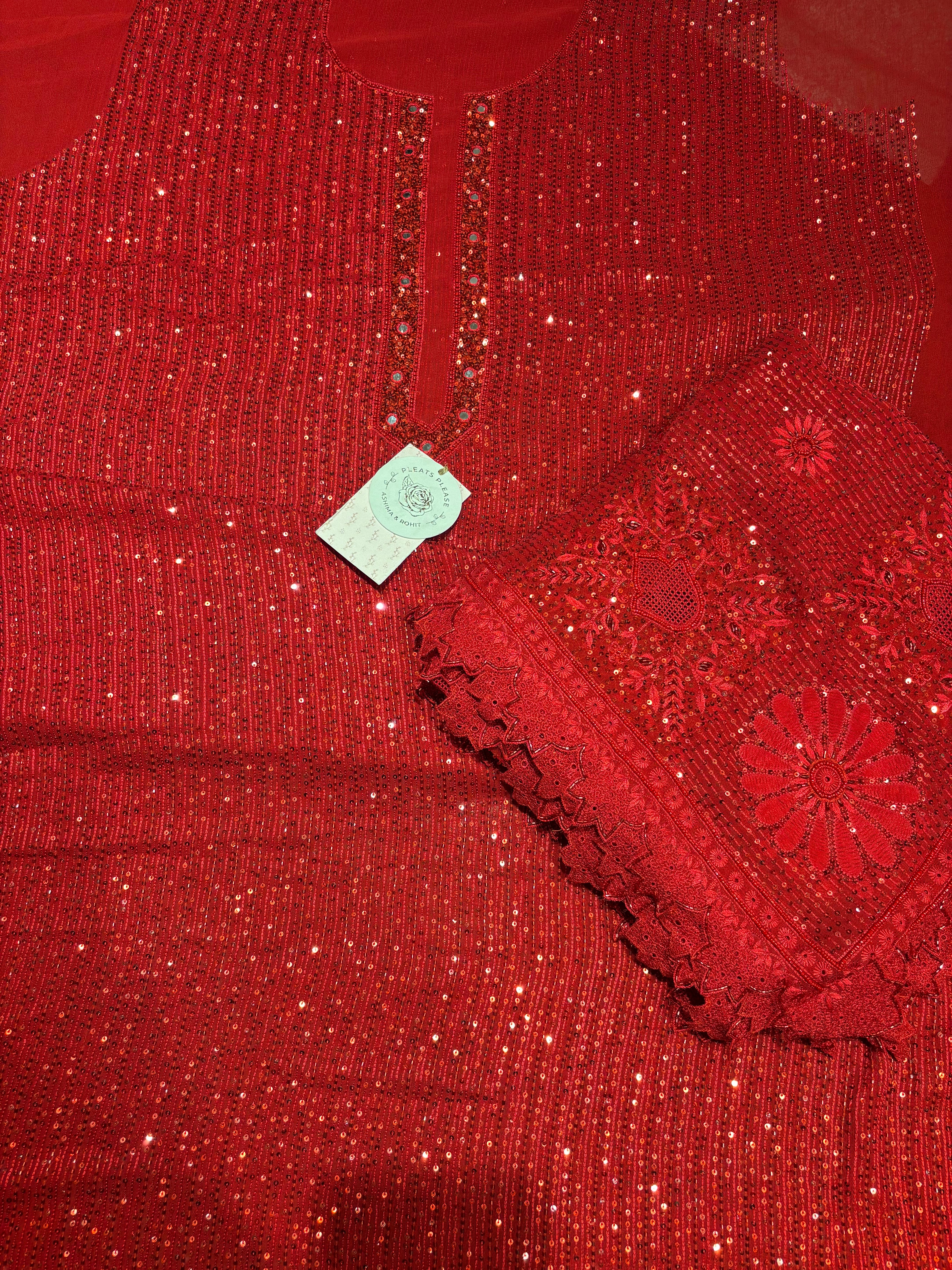Red Pure & Premium Georgette Chikankari Kurta & Dupatta Set