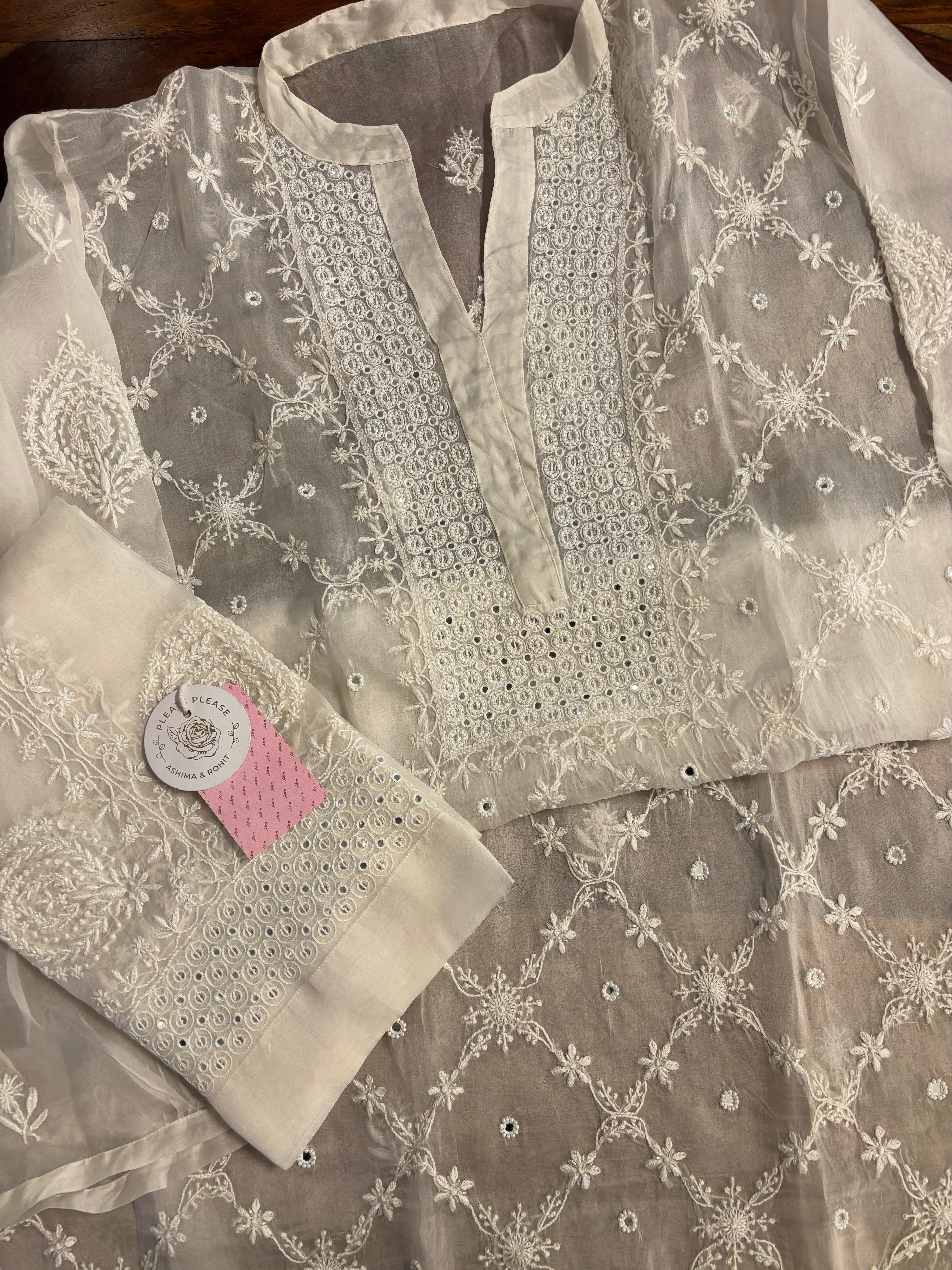 Dyeable Pure Organza Mirror Chikankari Co-Ord Set - Pleats PleaseChikankari