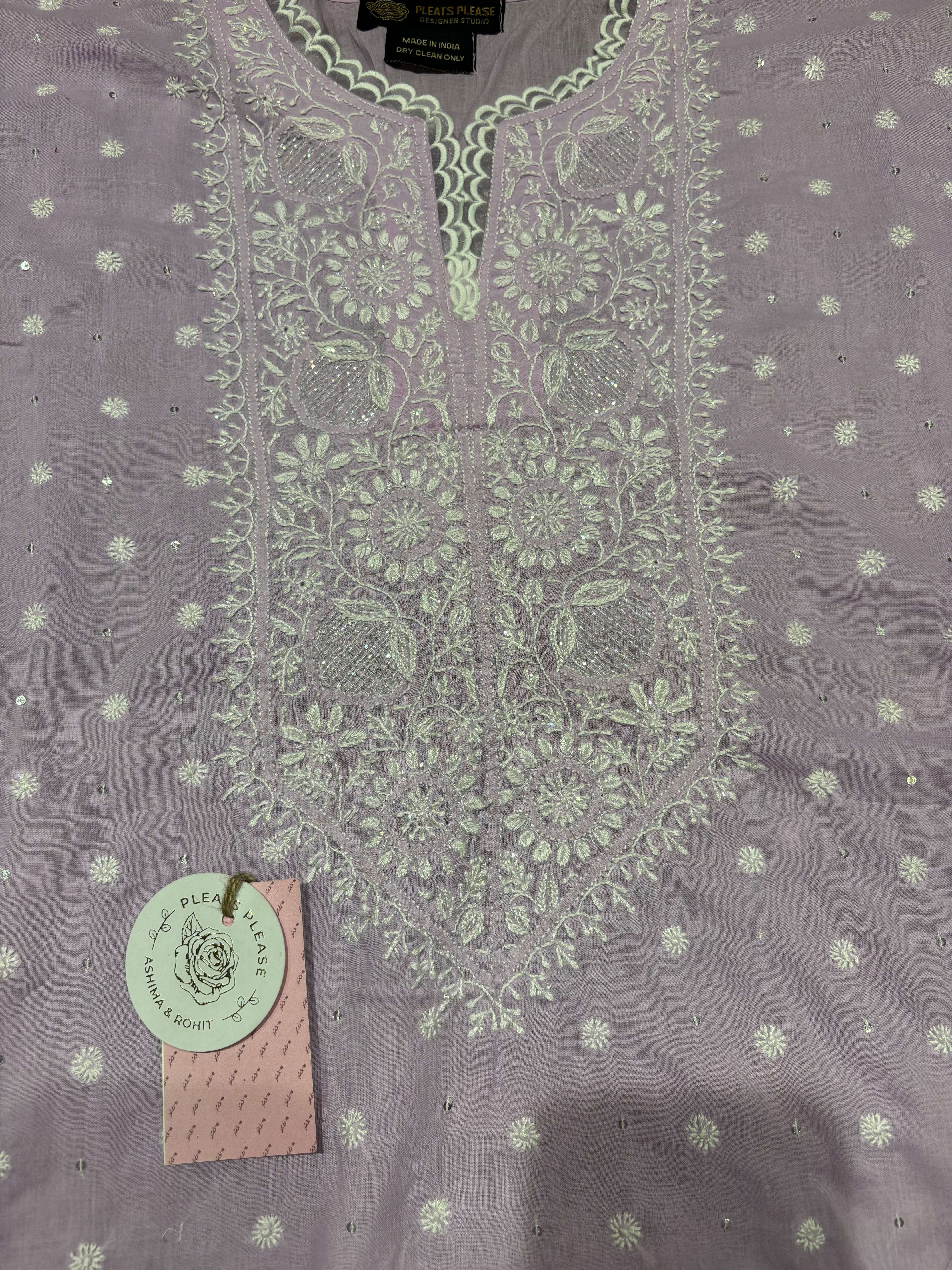 Lilac Mulmul Chikankari Kurta Fabric