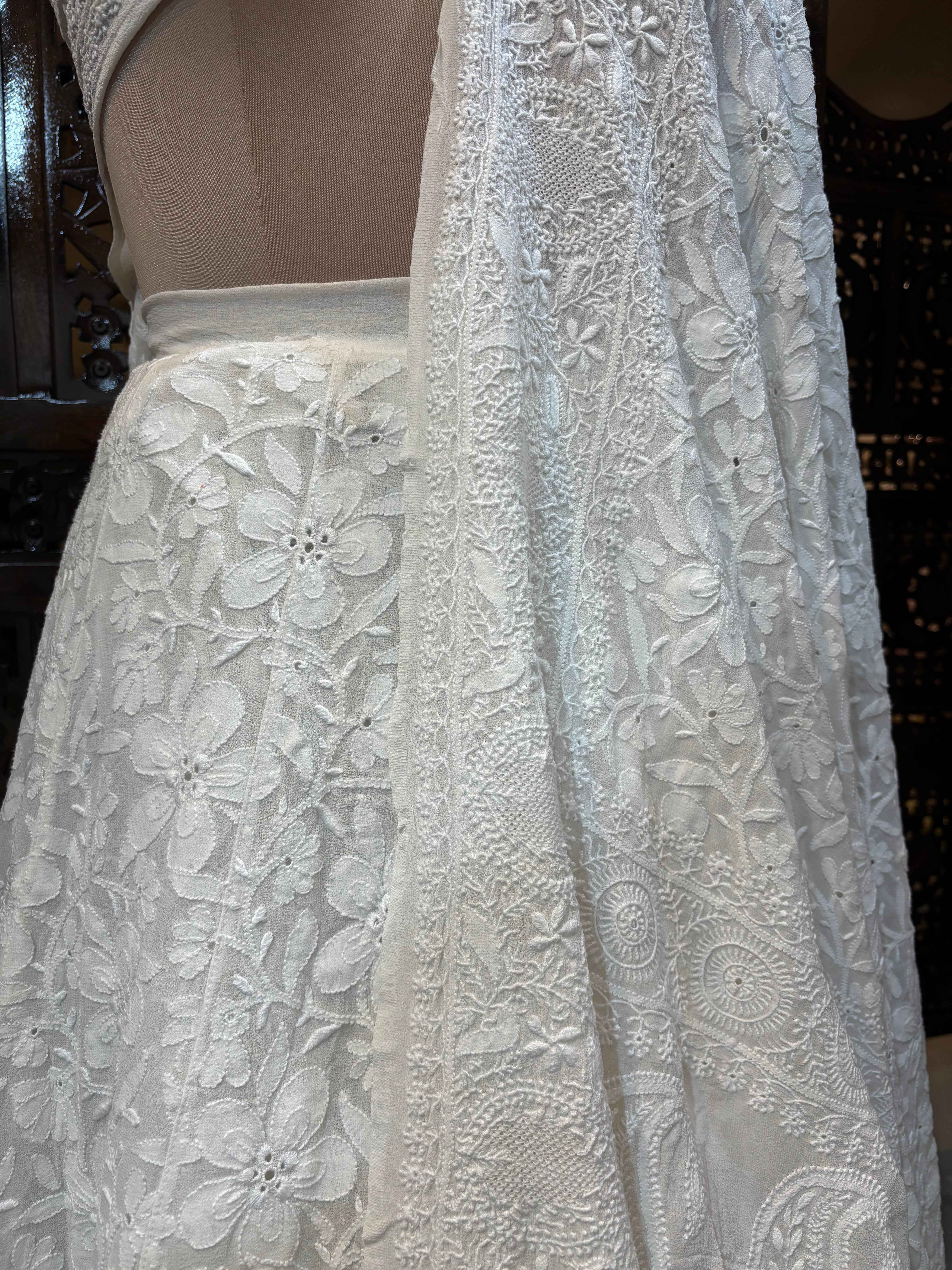 Ivory Chikankari Lehenga Set - Pleats PleaseChikankari