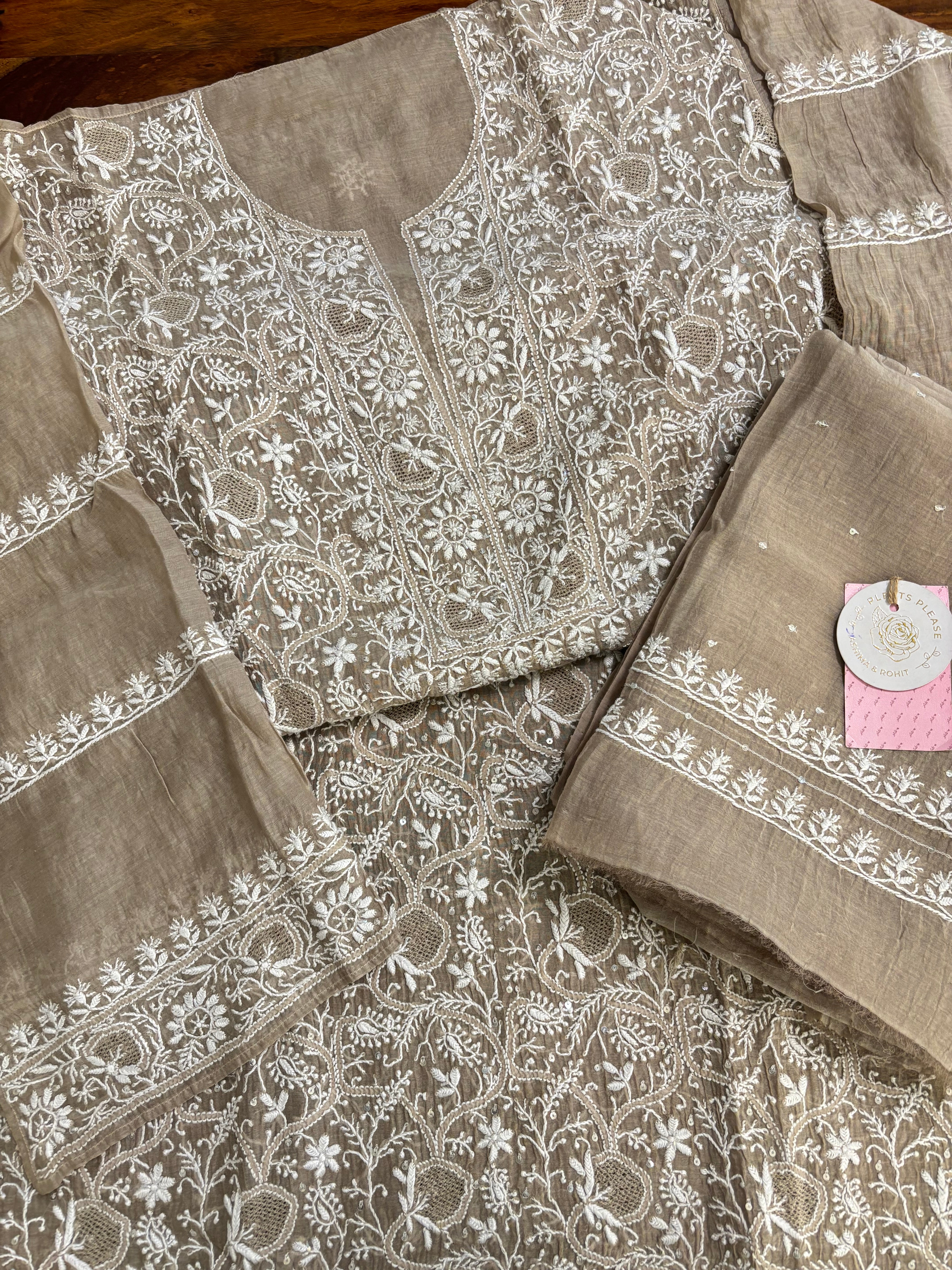 Camel Brown Chanderi Mul Chikankari Kurta and Dupatta