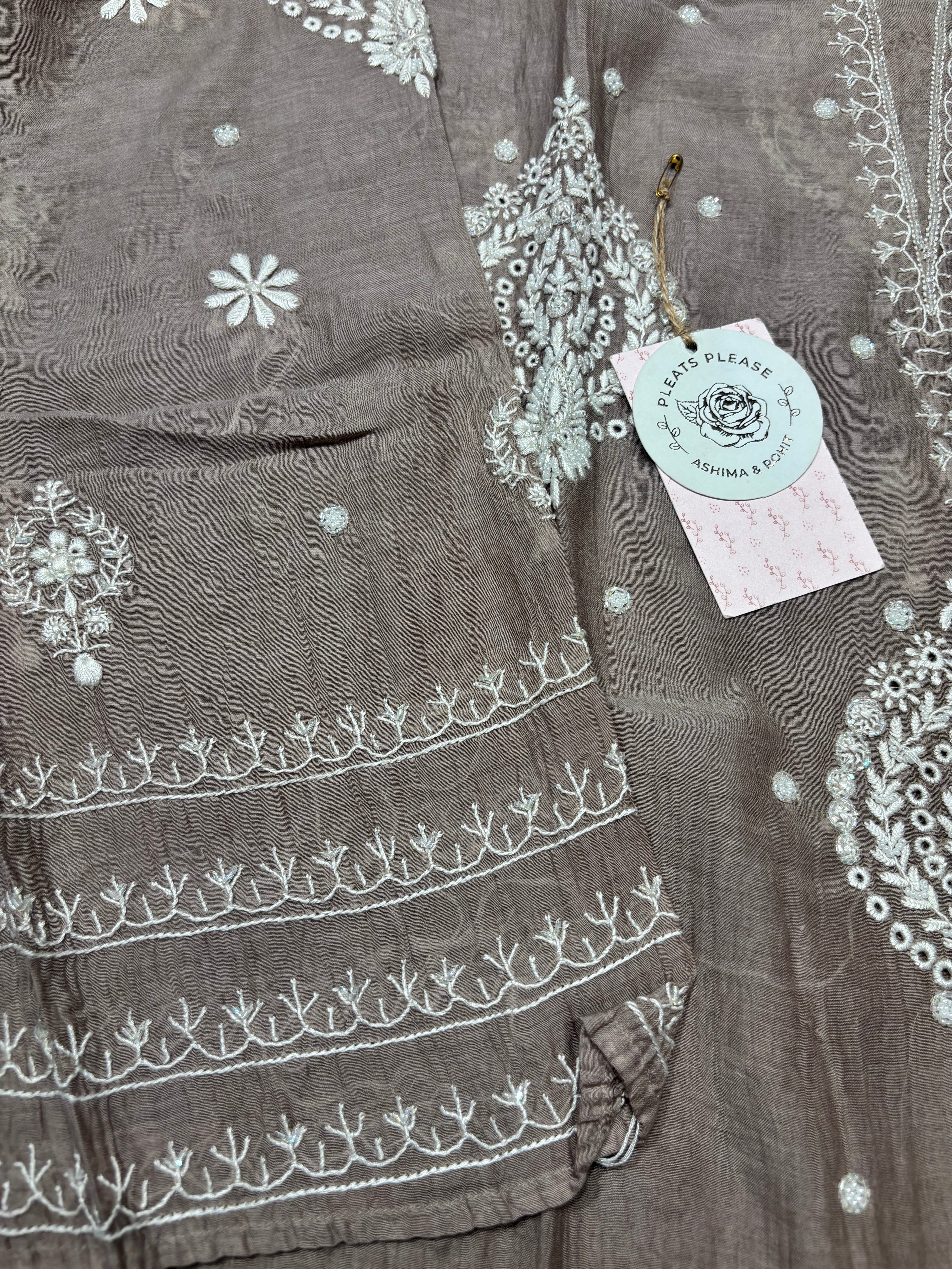 Brown Chanderi Mul Chikankari Kurta and Dupatta