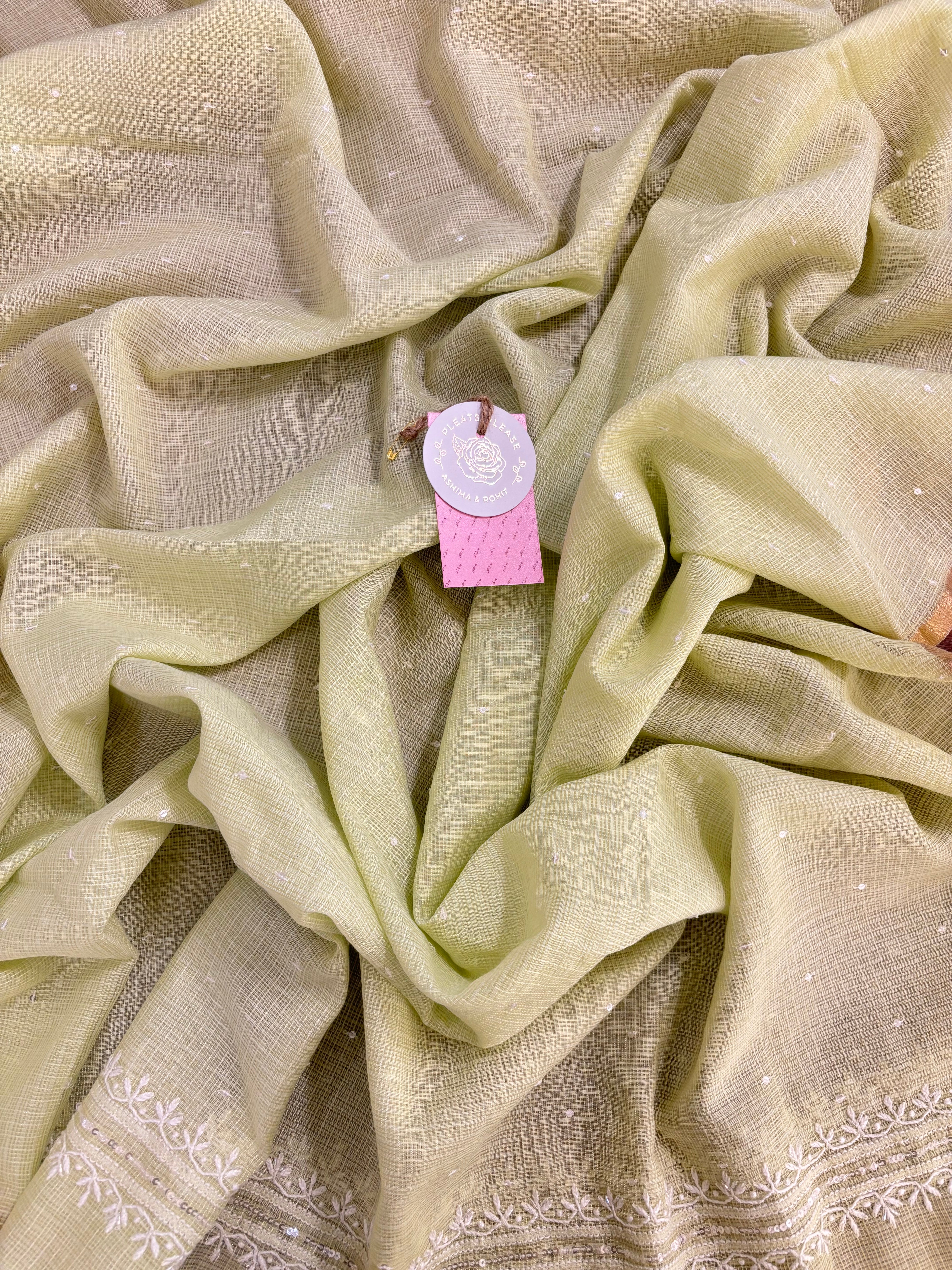 Pistachio Green Kota Doria Chikankari Kurta & Dupatta