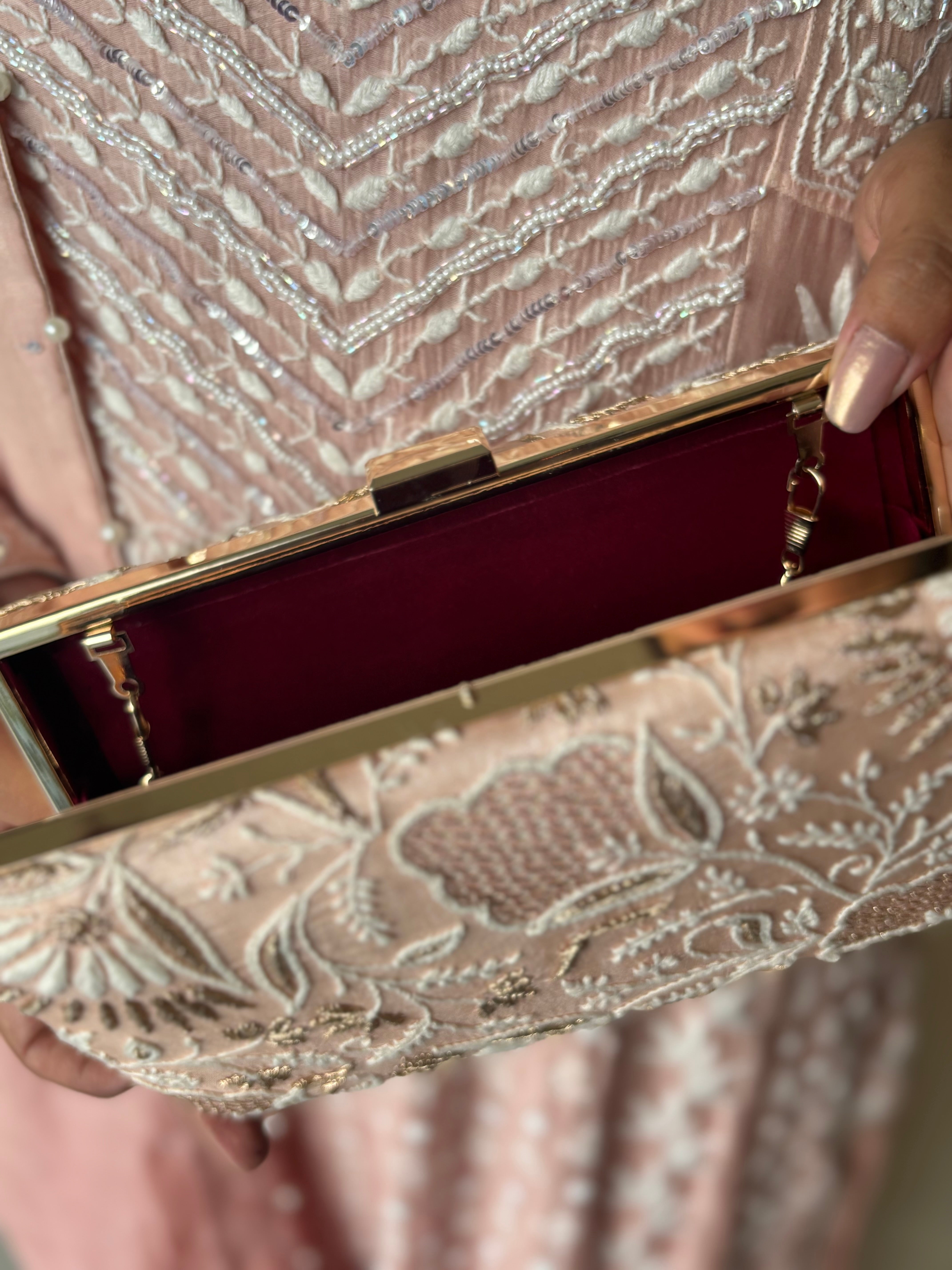 Peach Silk Chikankari Clutch