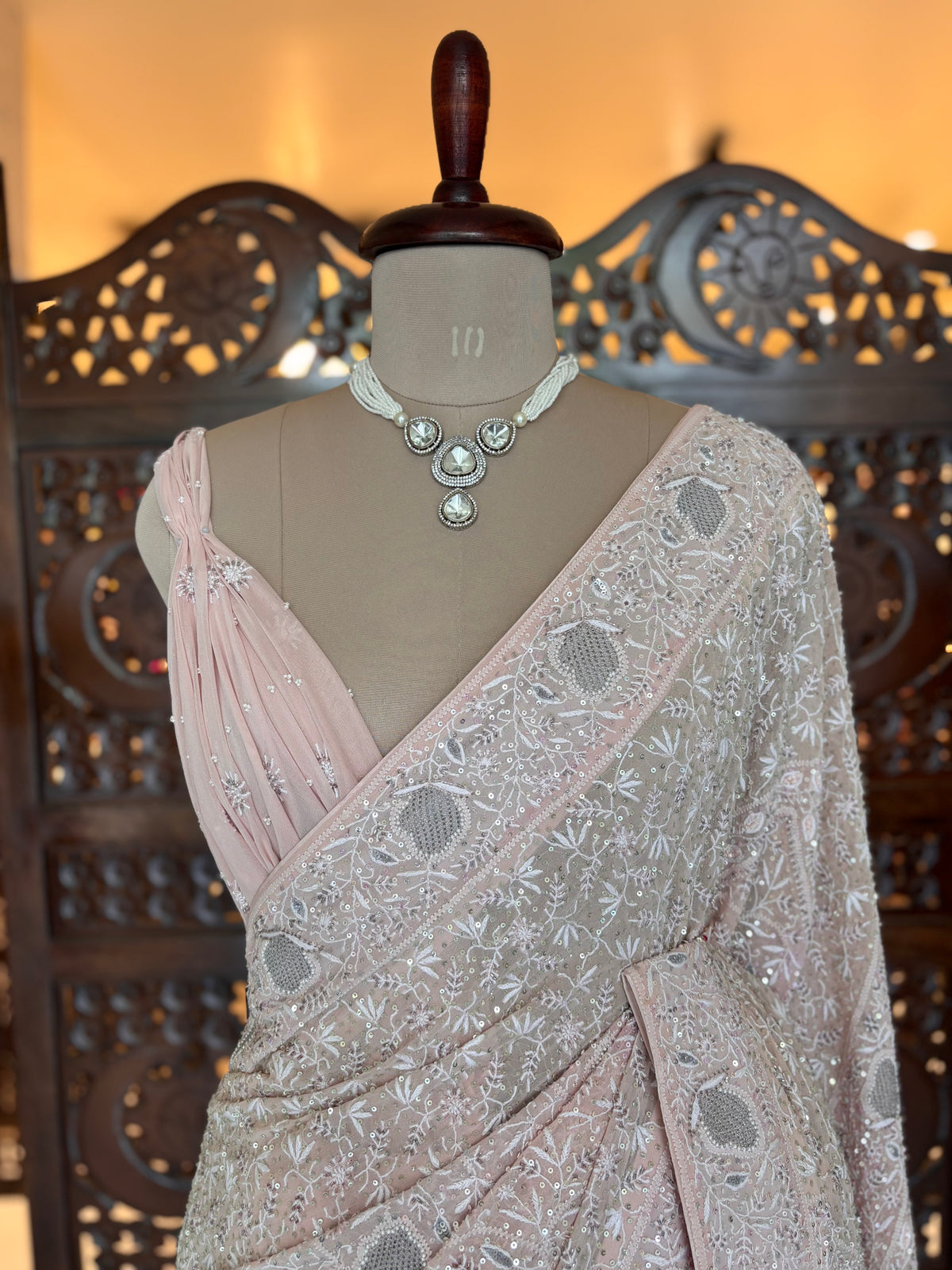 Baby Pink Pure & Premium Georgette Chikankari Saree