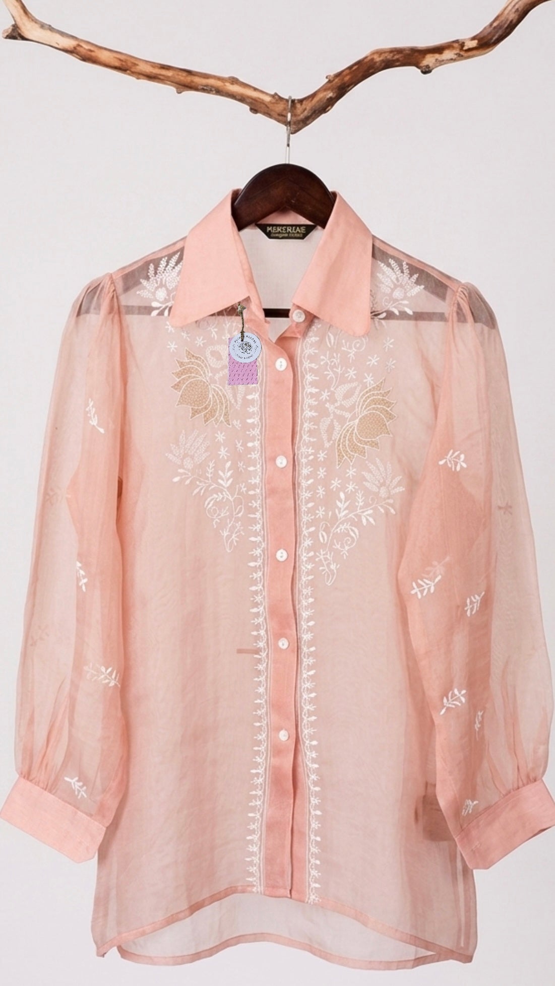 Peach Pure Organza Chikankari Shirt
