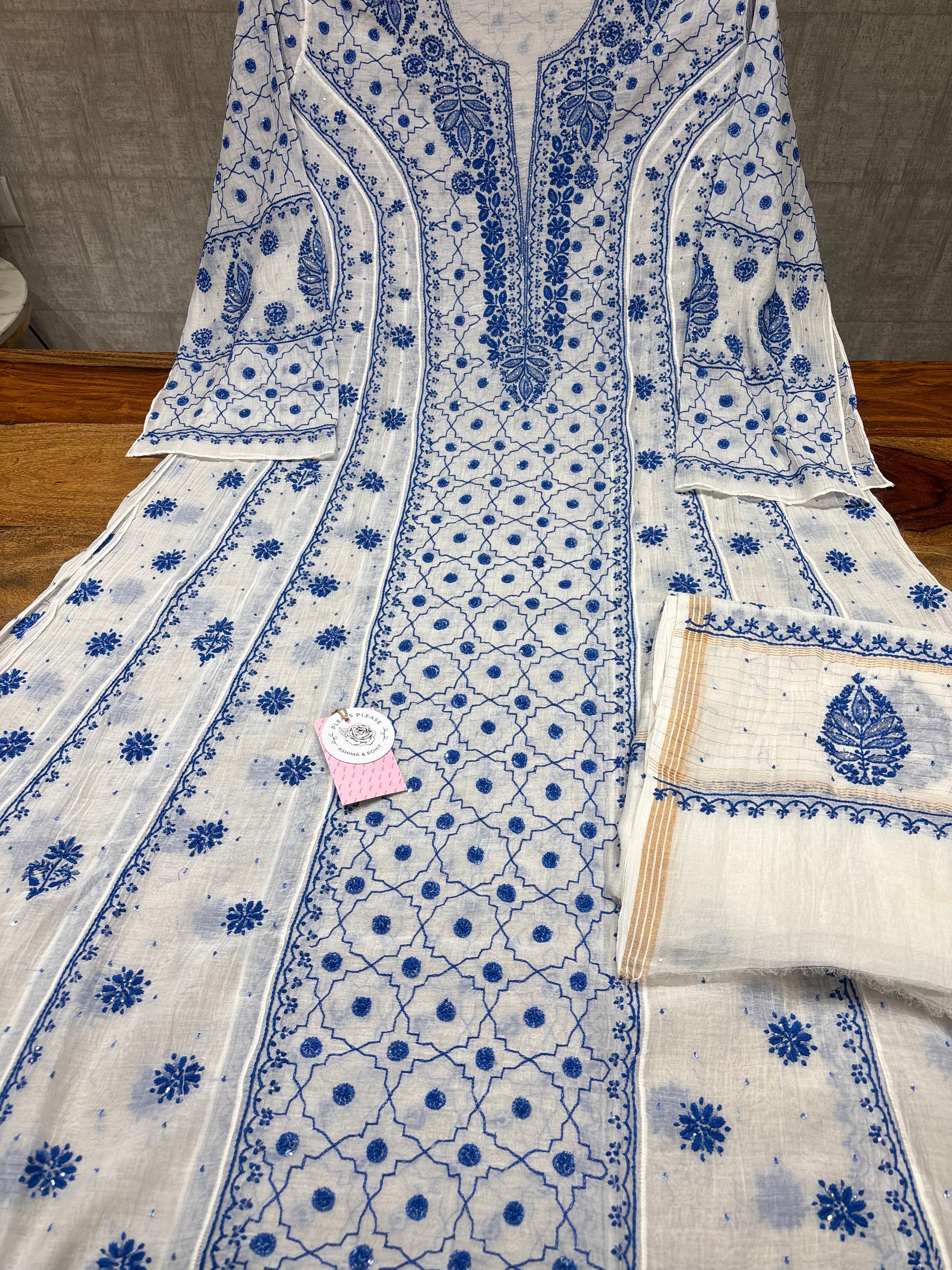 Dyeable Chanderi Mul Chikankari Anarkali & Dupatta Set