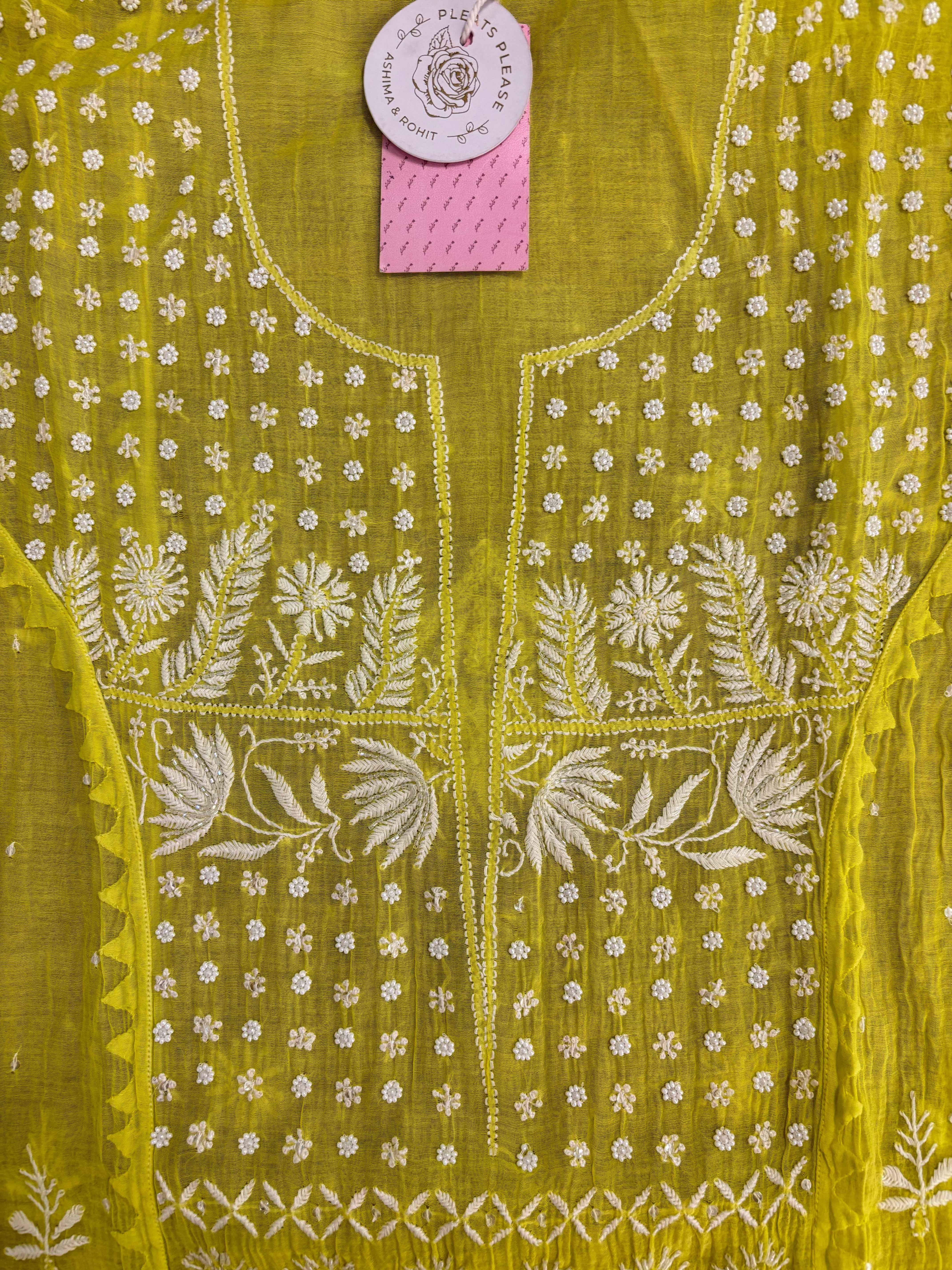 Neon Green Chanderi Mul Chikankari Kurta & Dupatta