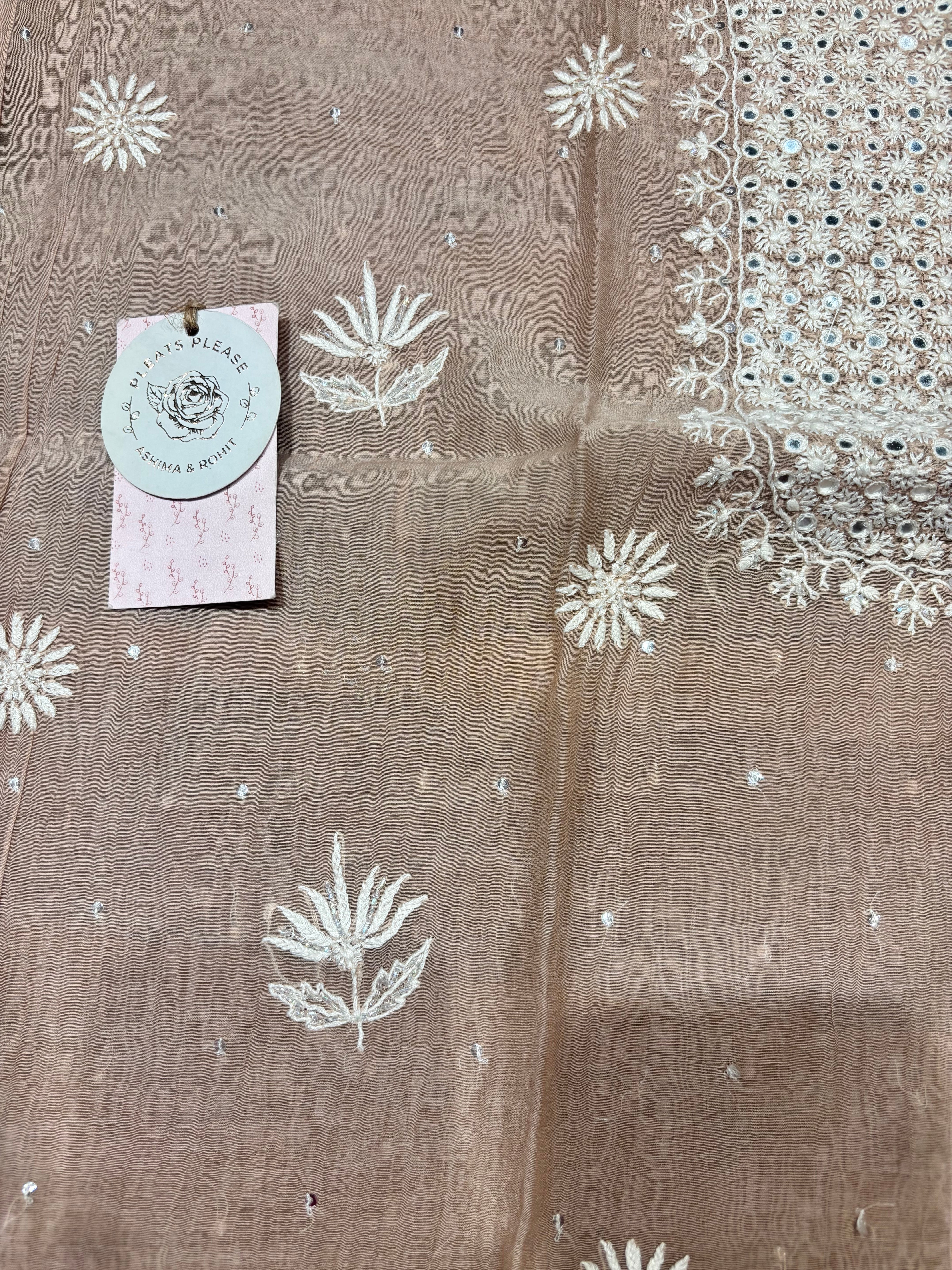 Dusty Peach Chanderi Mul Chikankari Kurta & Dupatta Set