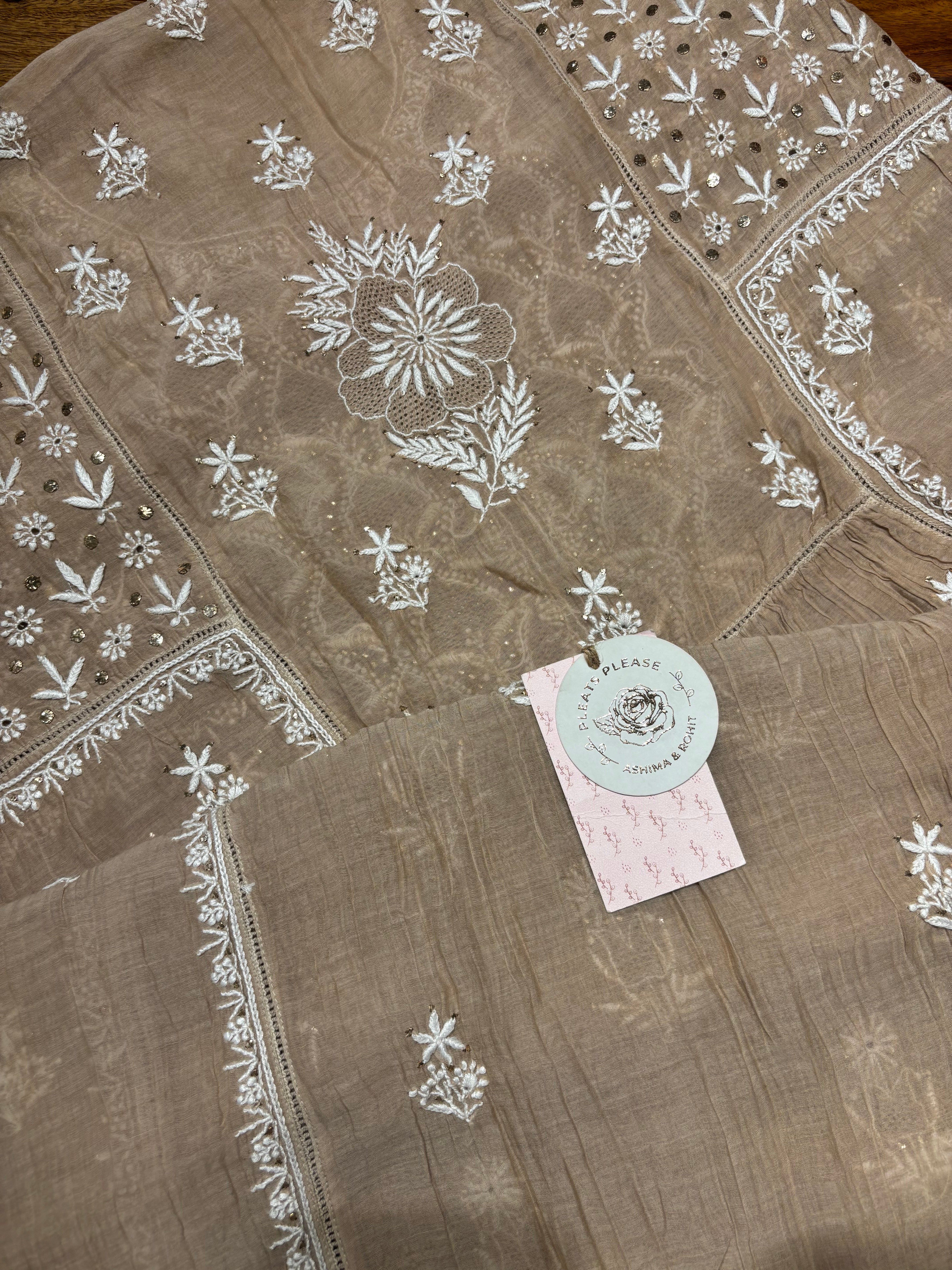 Brown Chanderi Mul Chikankari Tunic