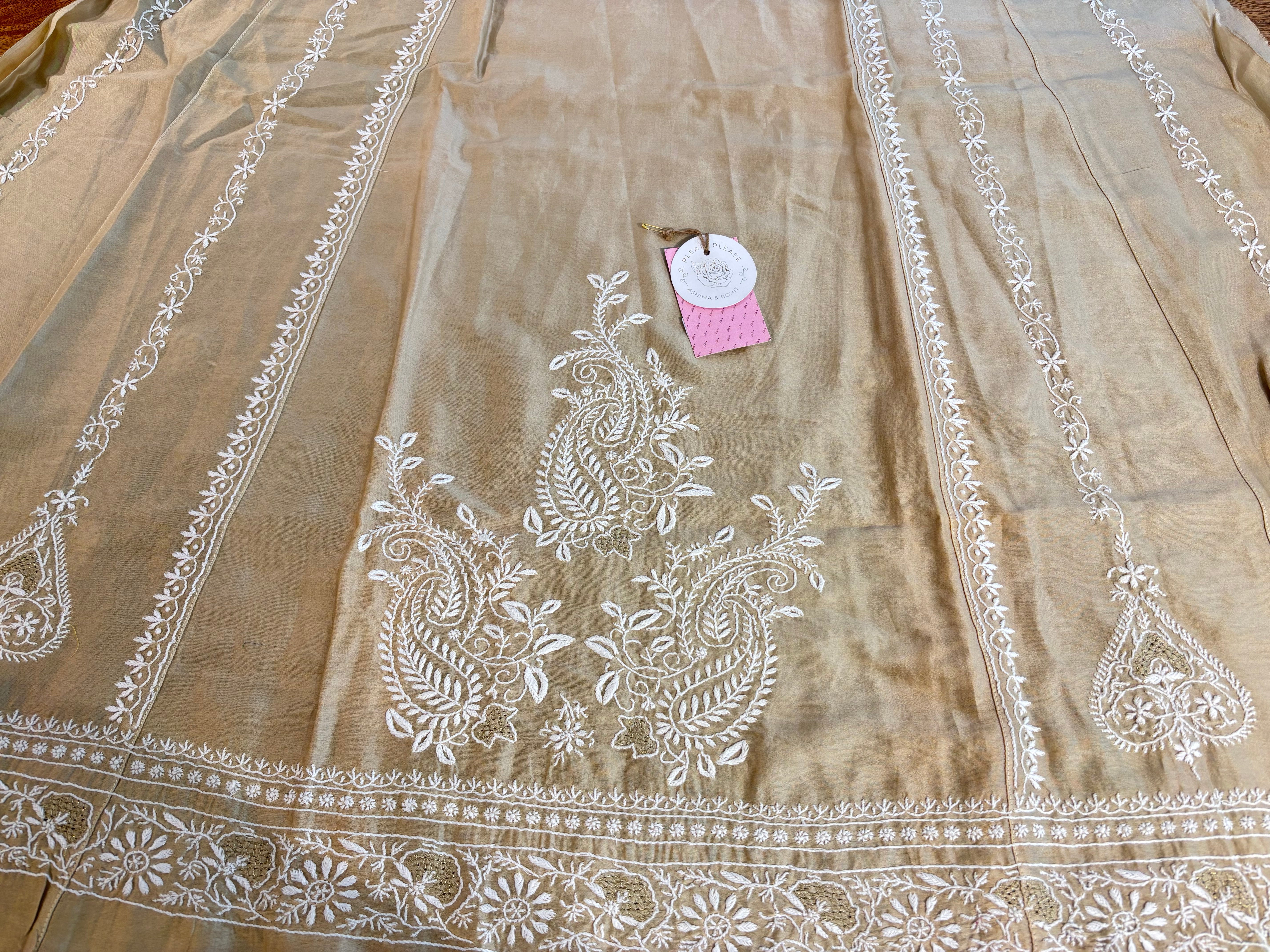 Coffee Chanderi Chikankari Anarkali & Dupatta