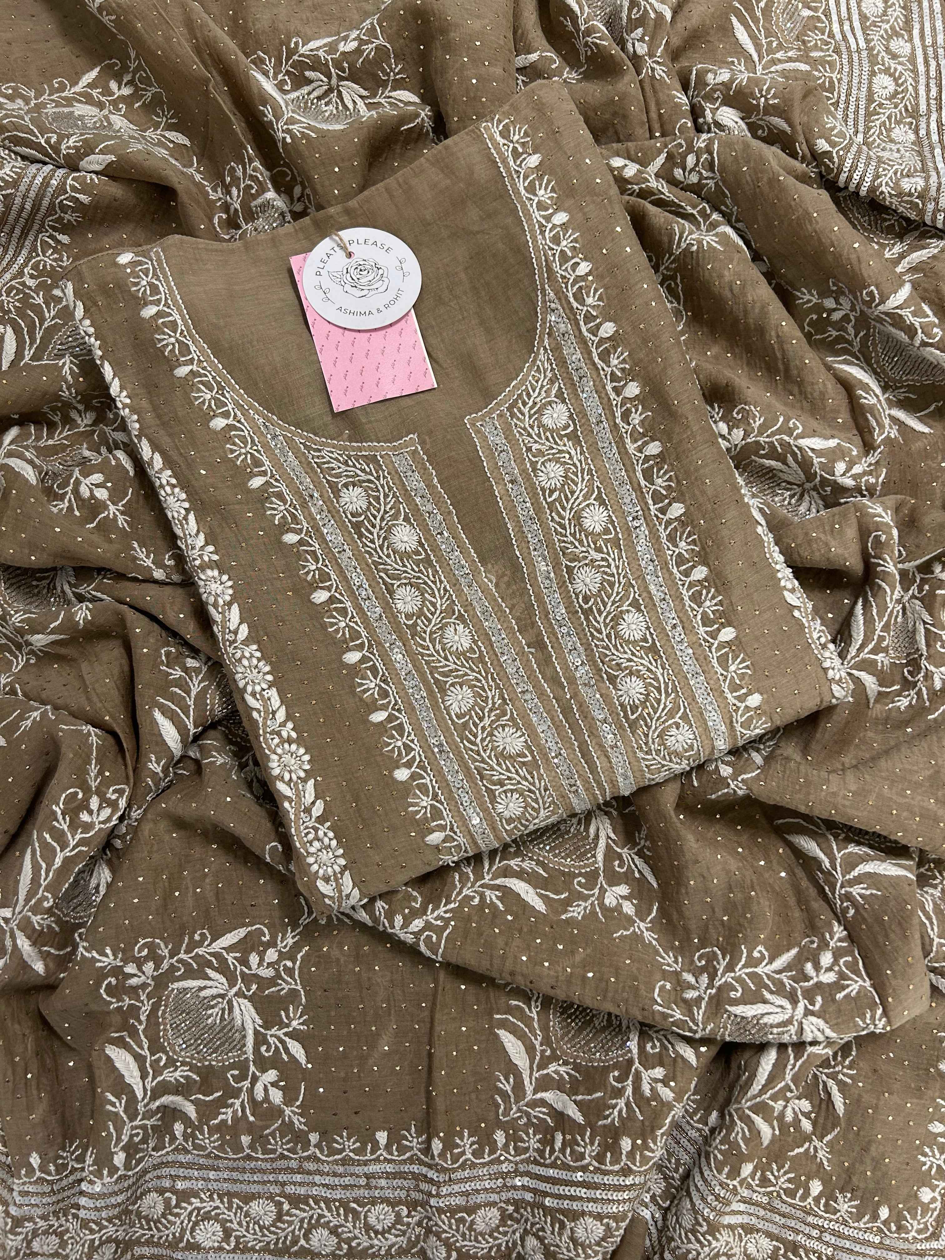 Bronze Chanderi Chikankari Mukaish Kurta & Dupatta