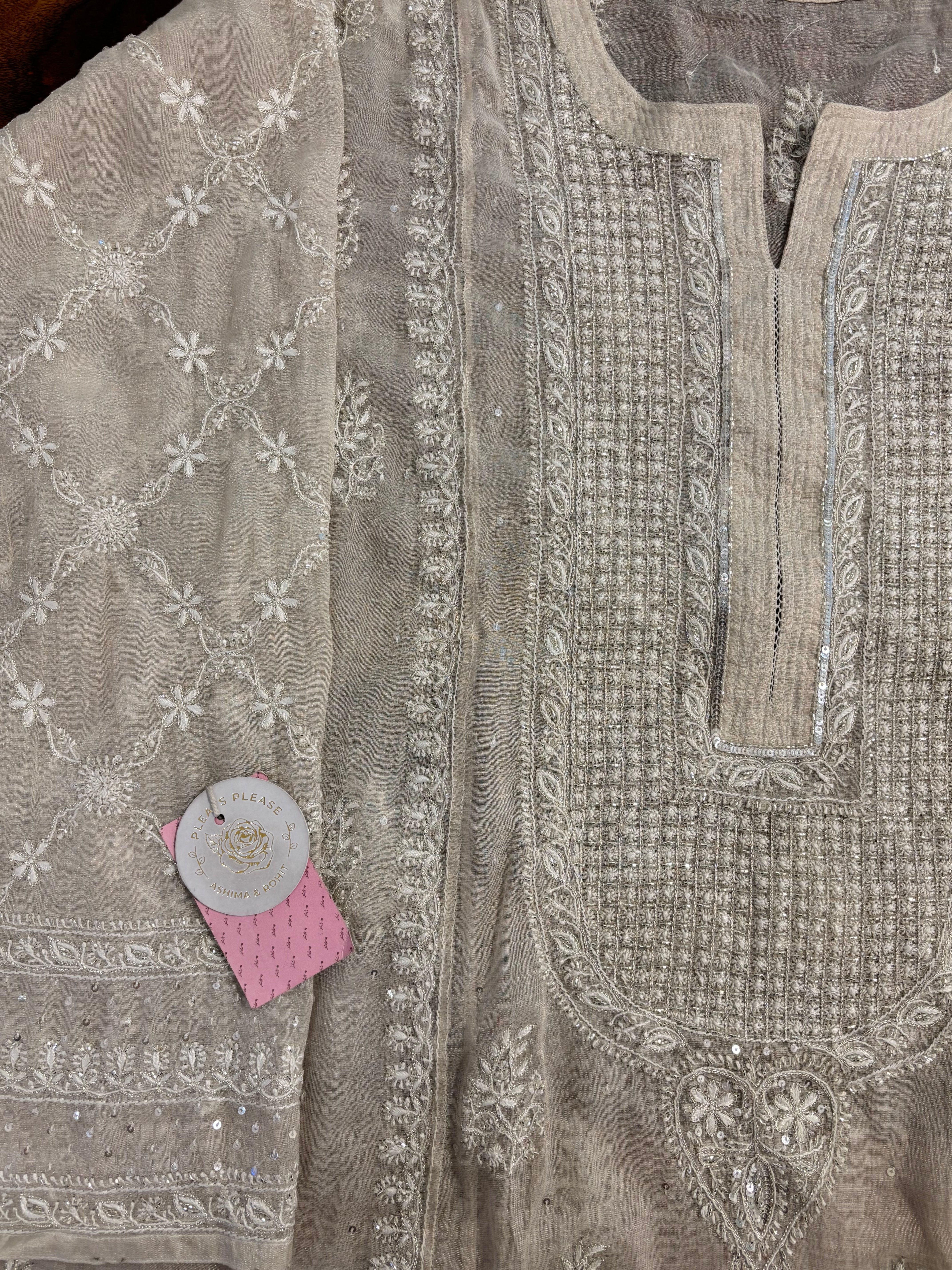 Dyeable Pure Tissue A-line Chikankari Kurta & Dupatta