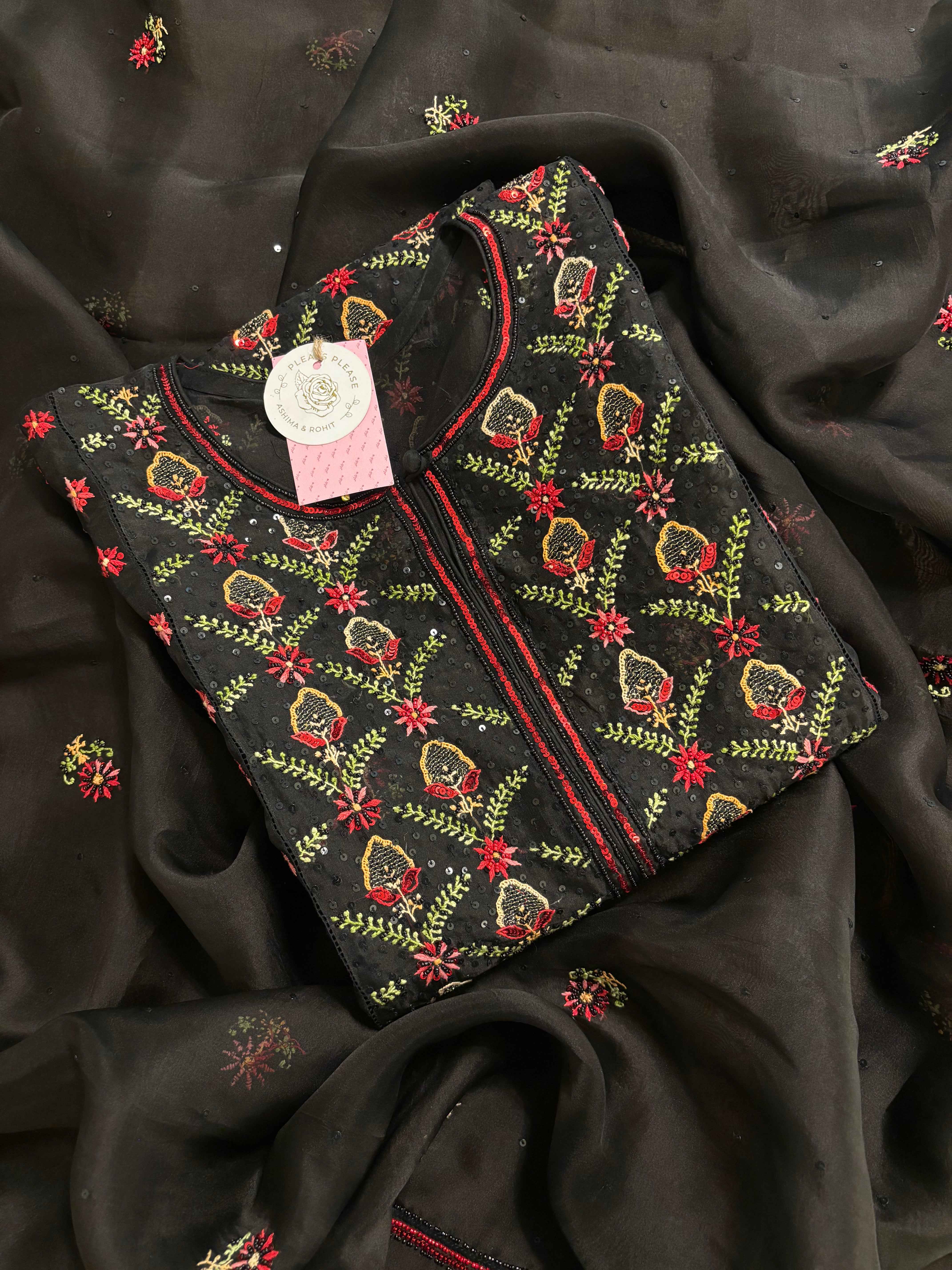 Black Pure Organza Chikankari Kurta & Dupatta