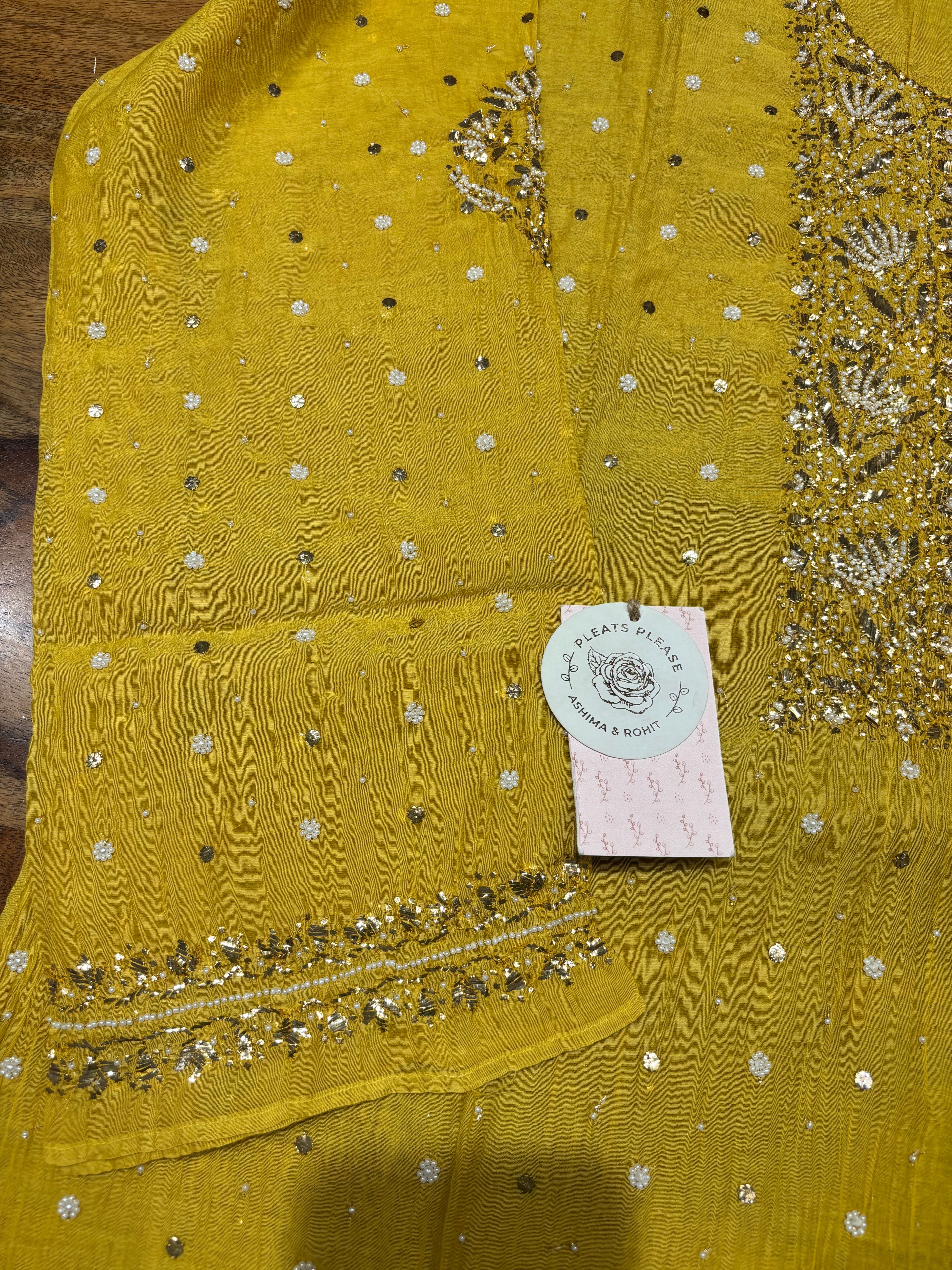 Mustard Yellow Chanderi Mul Mukaish Kurta & Dupatta Set