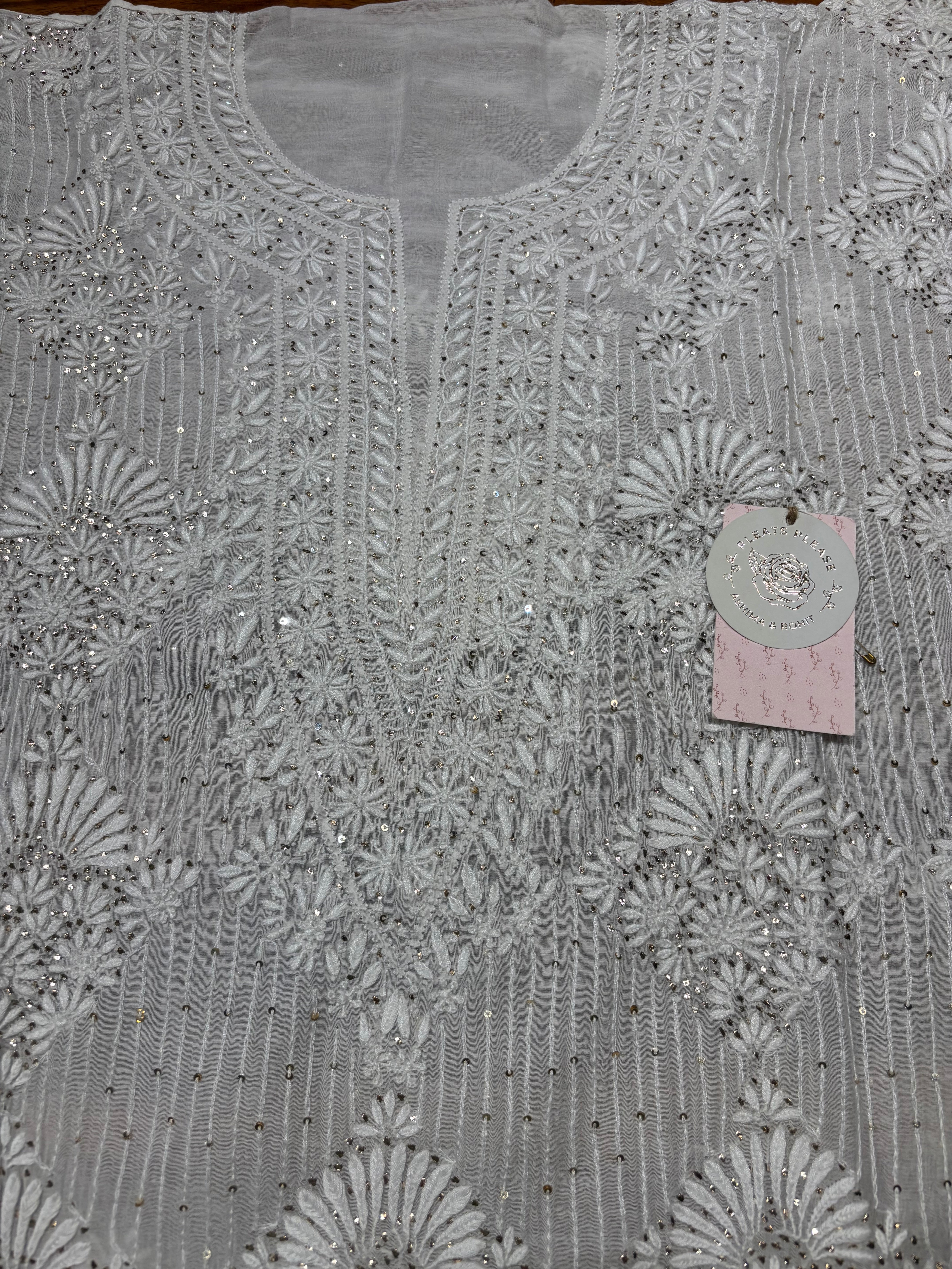 Dyeable Chanderi Mul Chikankari & Mukaish Kurta And Dupatta Set
