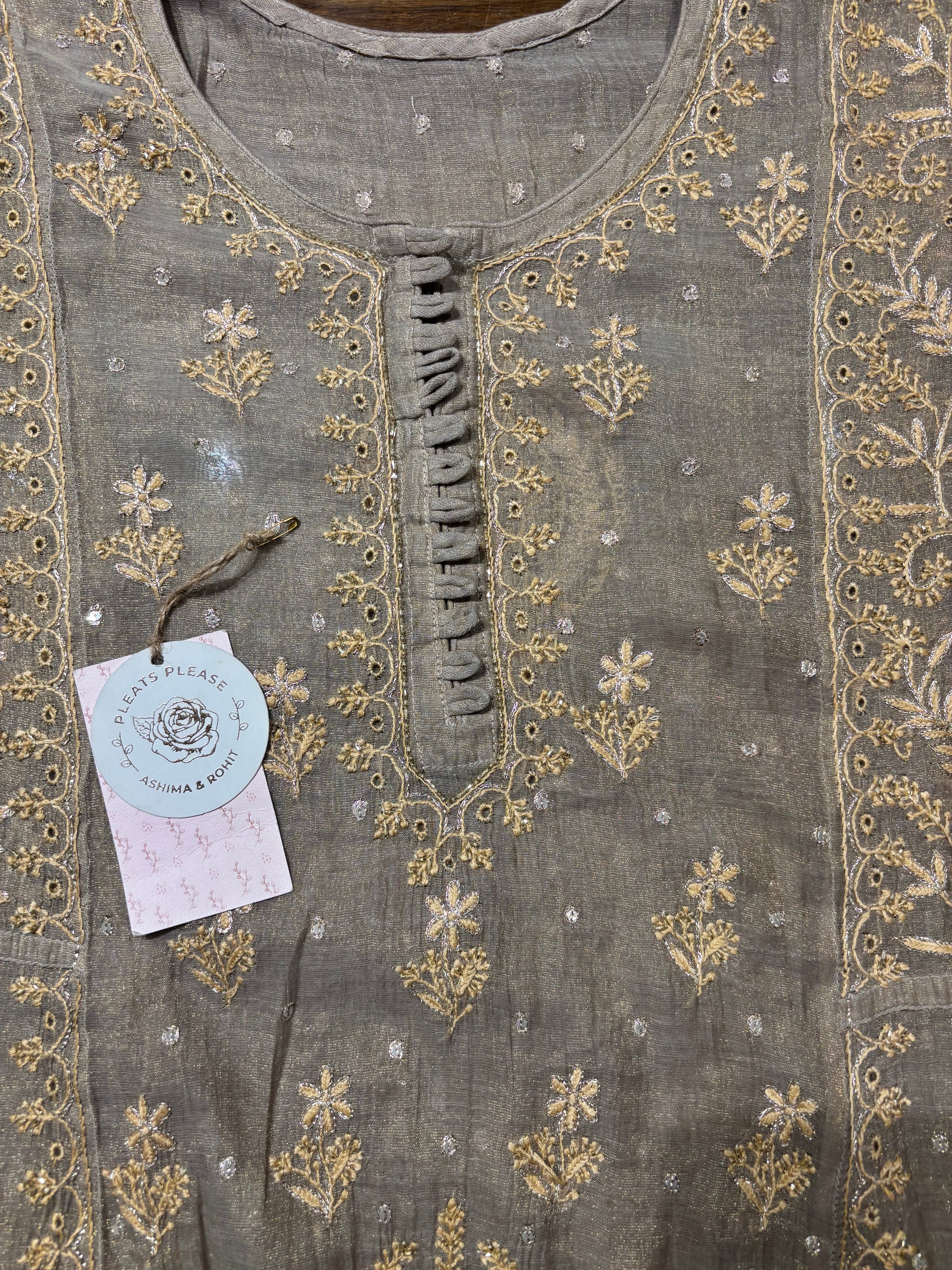 Sand Dune Tissue Chikankari Anarkali and Dupatta