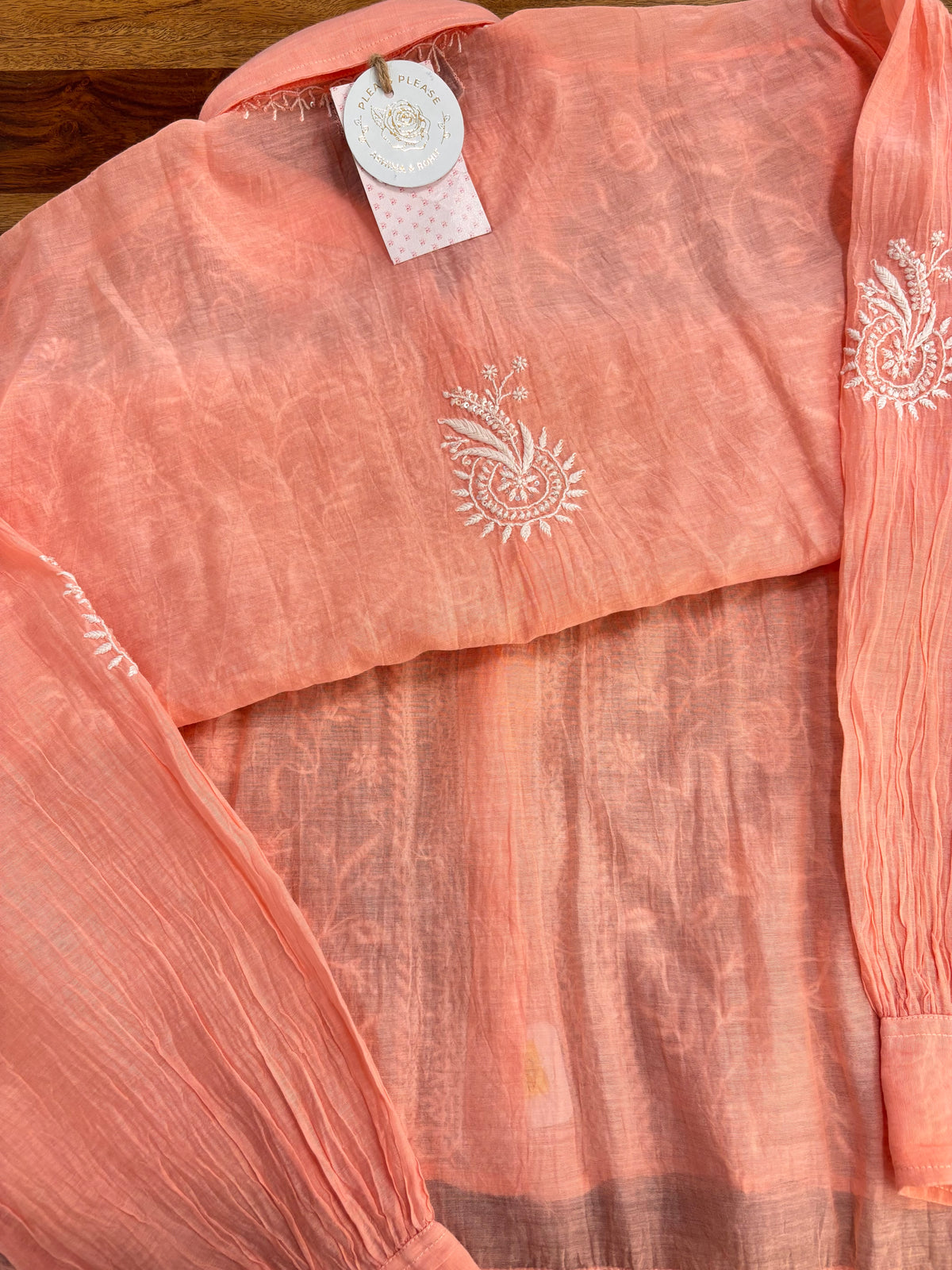 Peach Chanderi Mul Chikankari Women’s Shirt