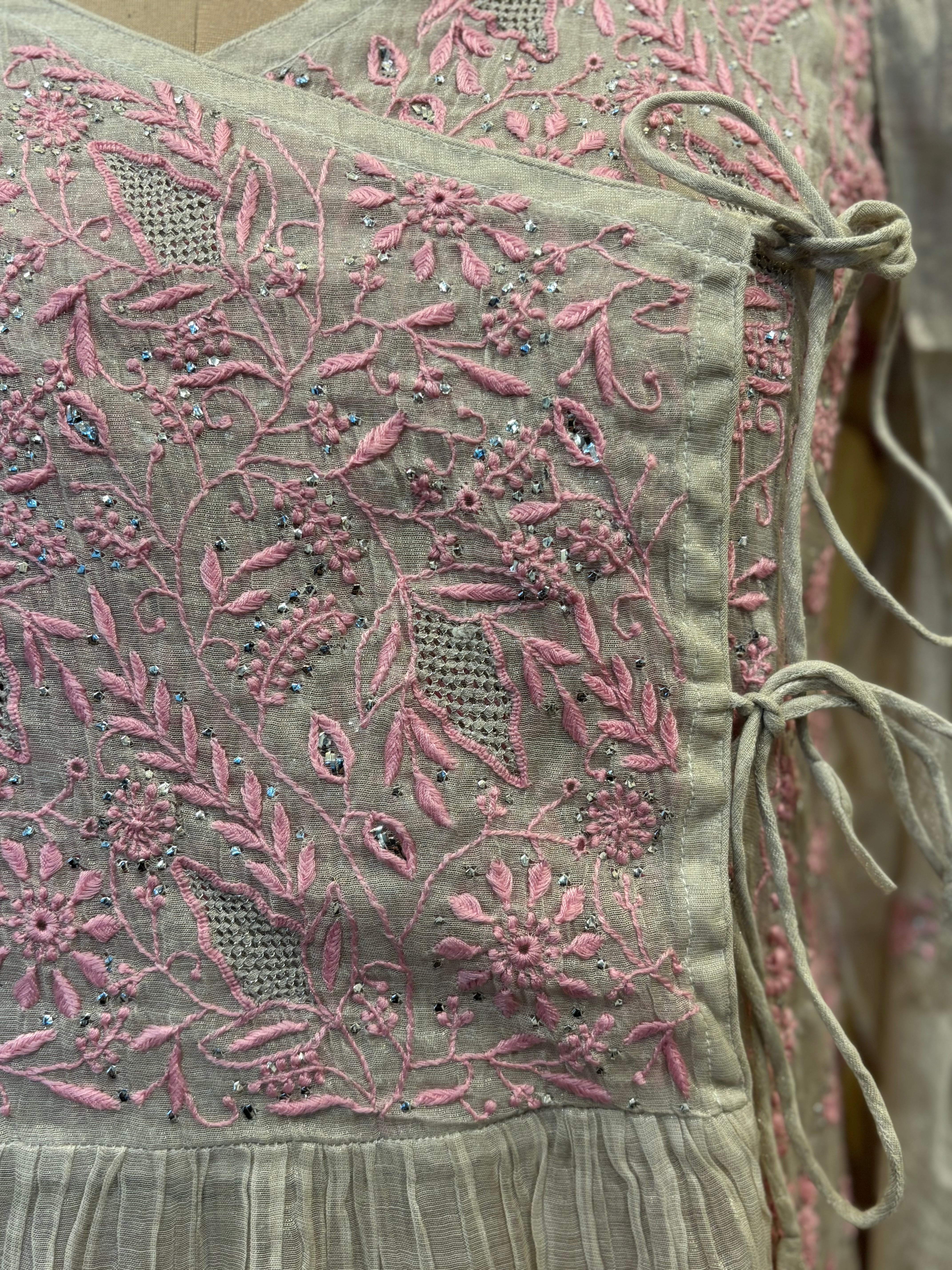 Dyeable pure and premium Tissue Chikankari & Mukaish Angrakha Kurta and Dupatta Set