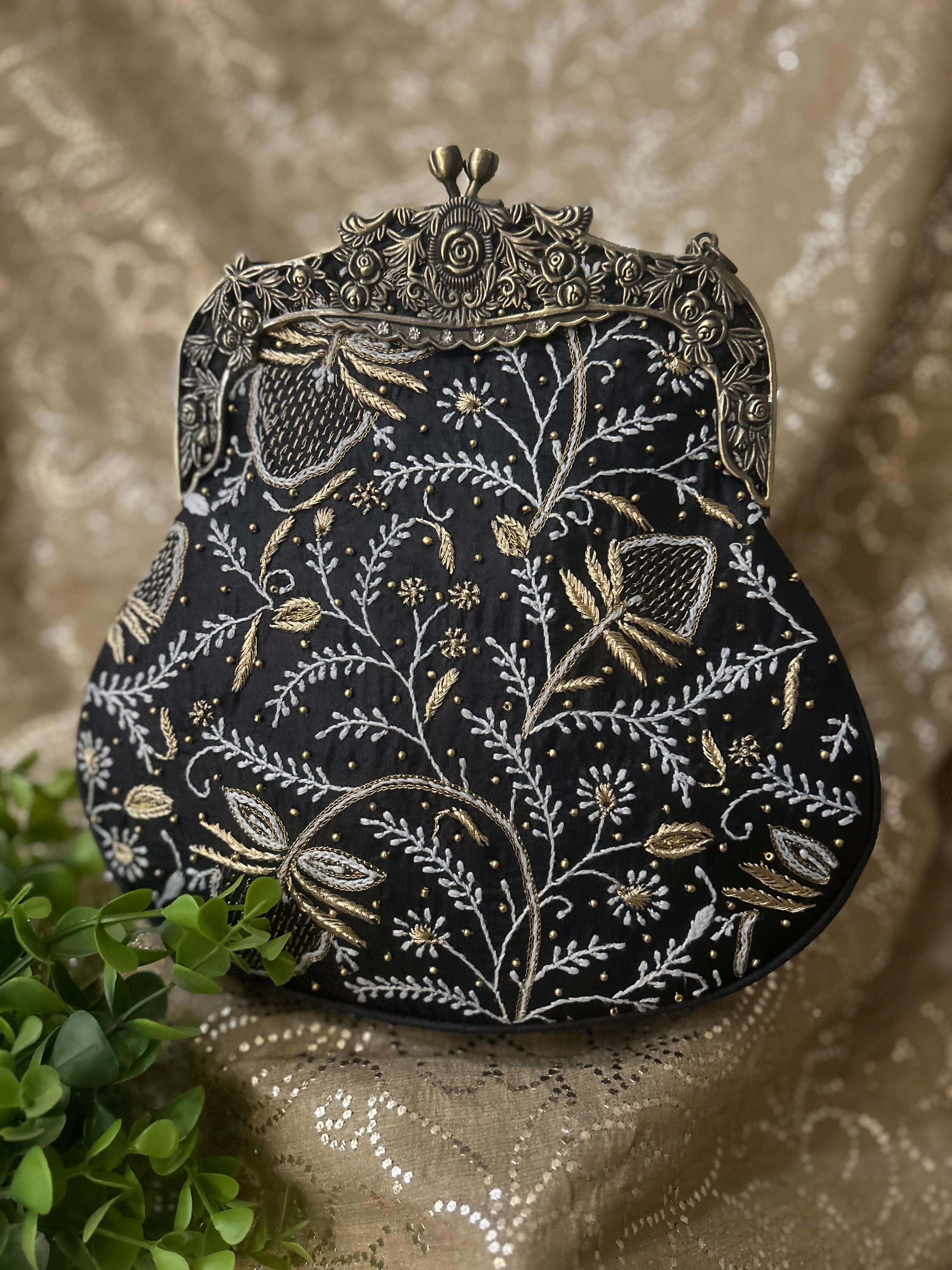 Black Chikankari Clutch Bag