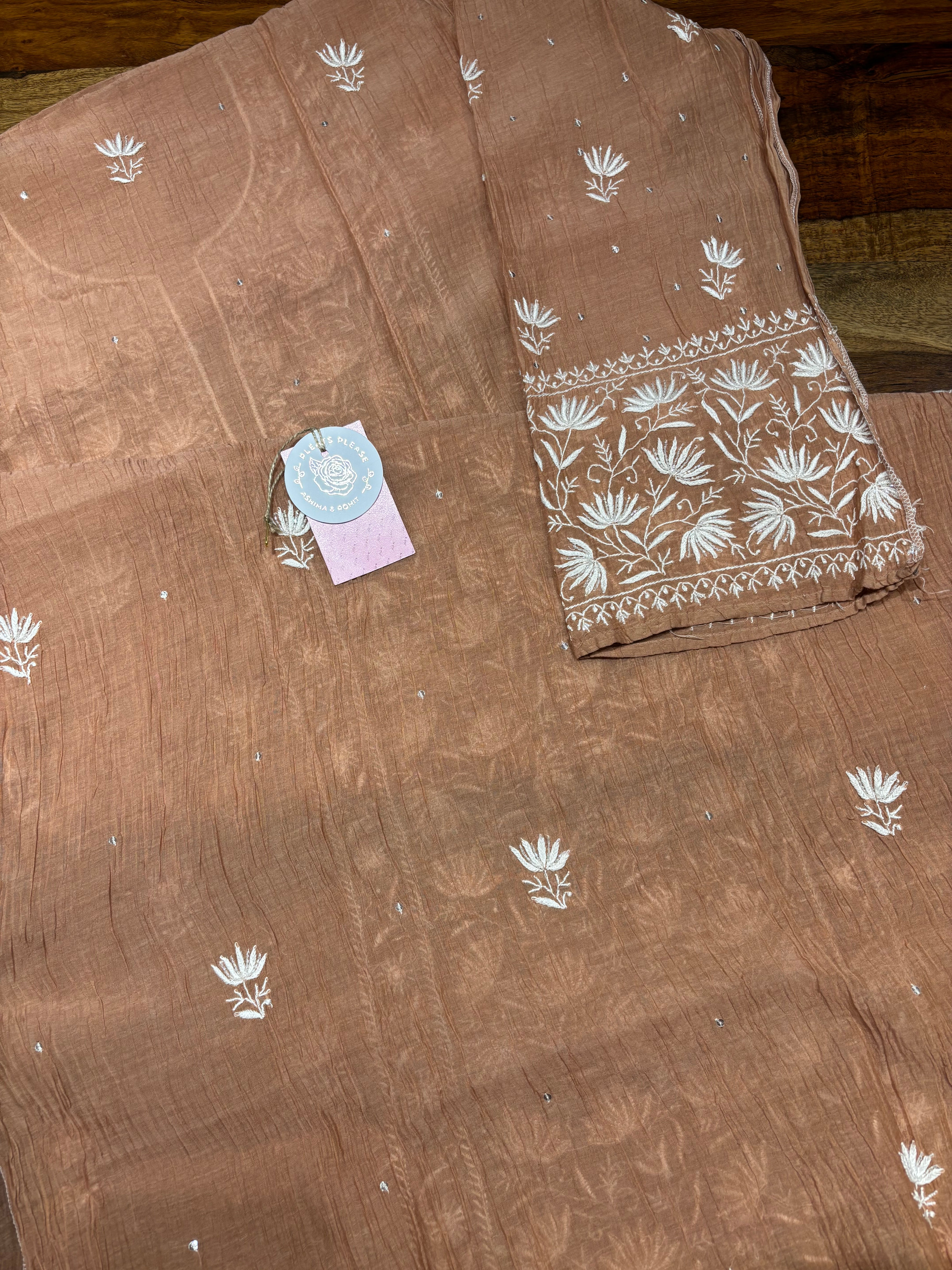 Rosegold Chanderi Mul Chikankari Kurta & Dupatta Set