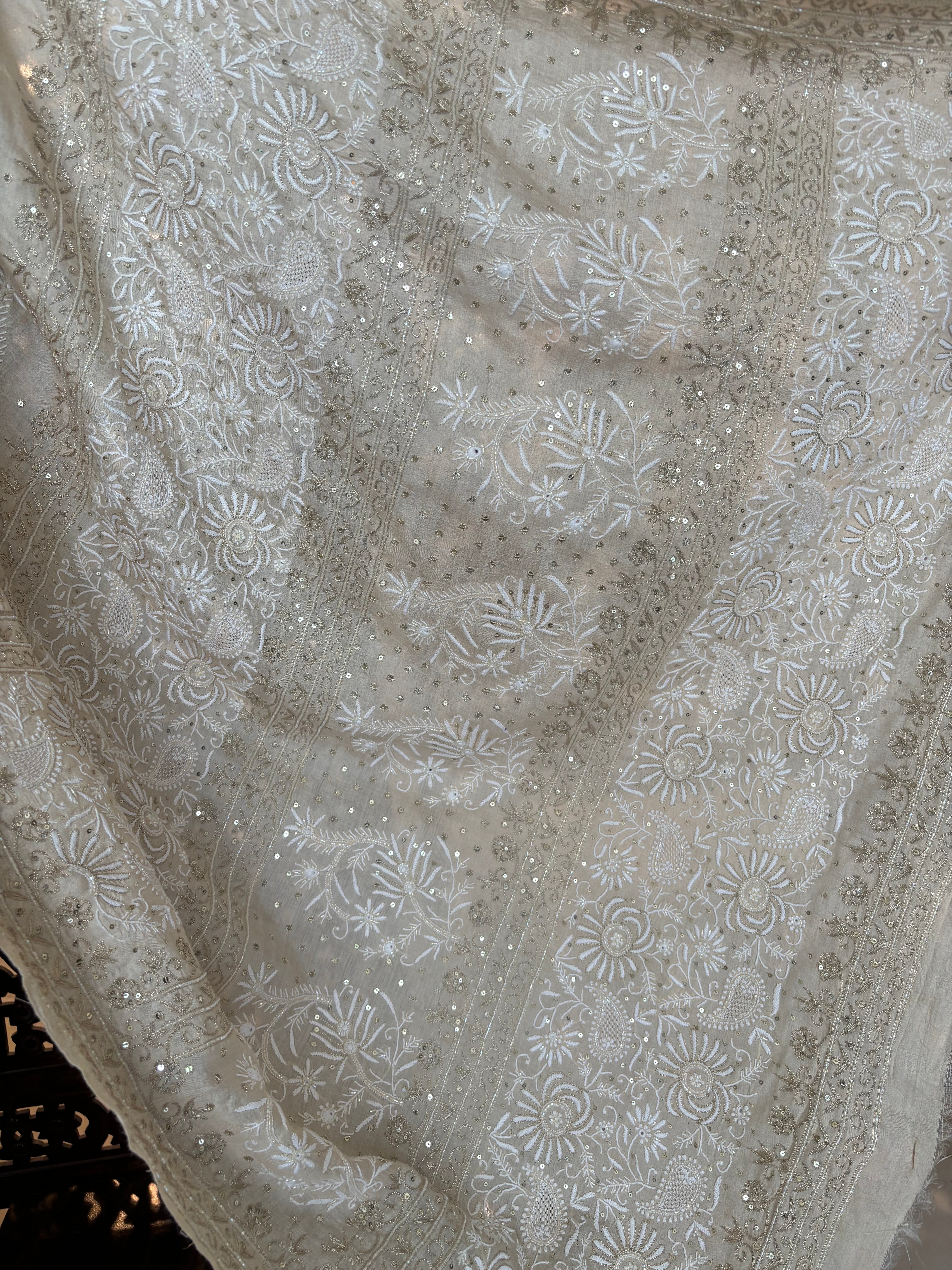 Dyeable Monga Silk Chikankari Saree