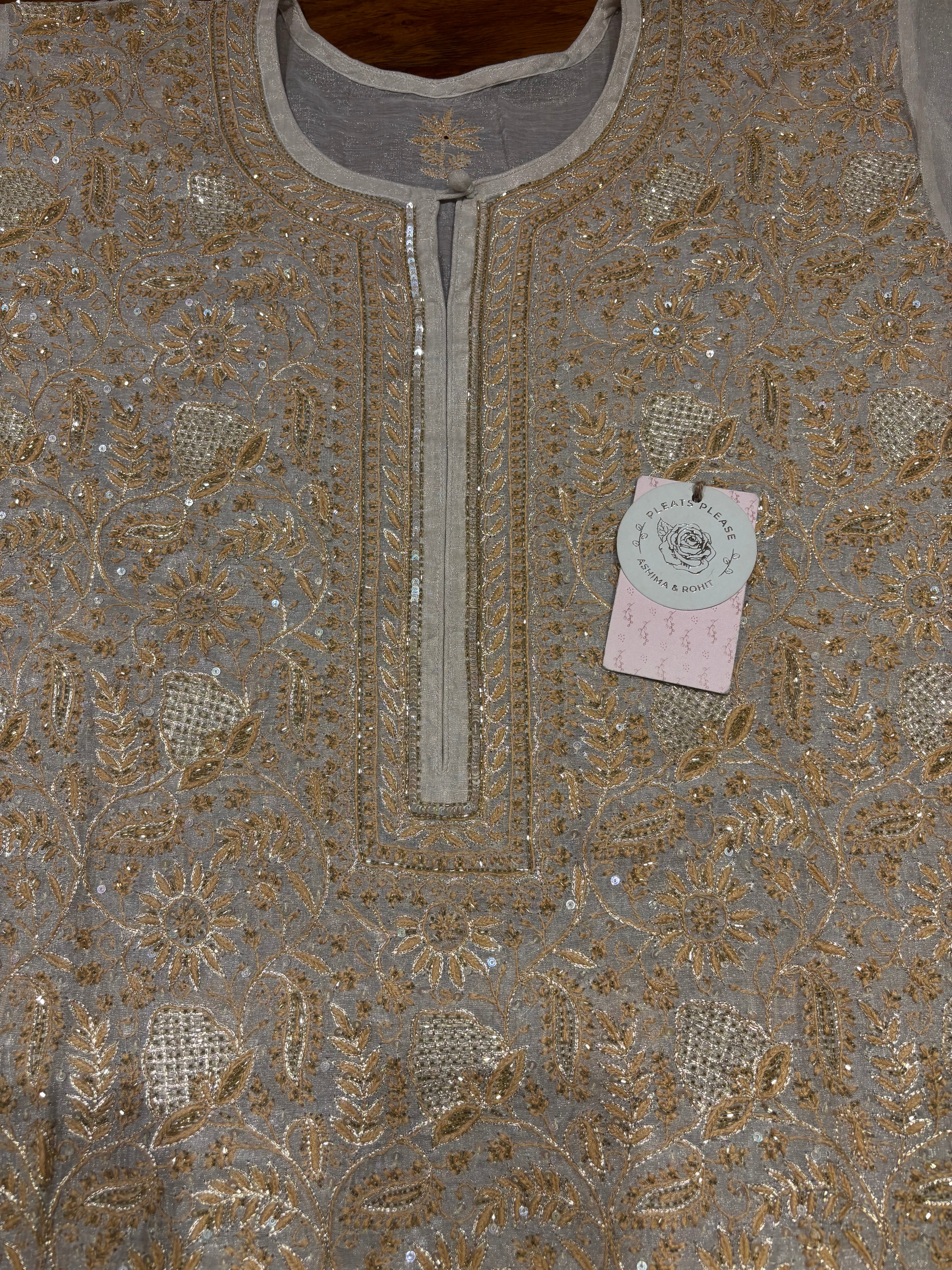 Dyeable Pure & Premium Silver Tissue Chikankari Kurta & Dupatta Set